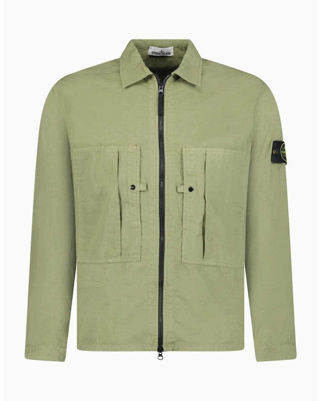 Stone Island Green Mercerised Organic Cotton Ripstop Overshirt Khaki for men
