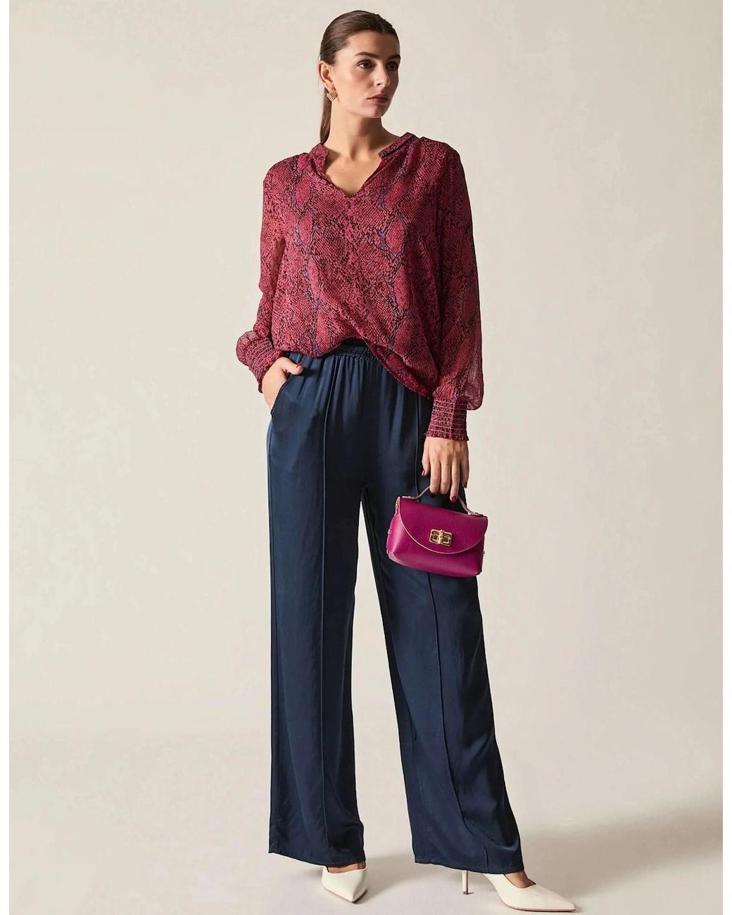 James Lakeland Red Burgundy Snake Print Blouse