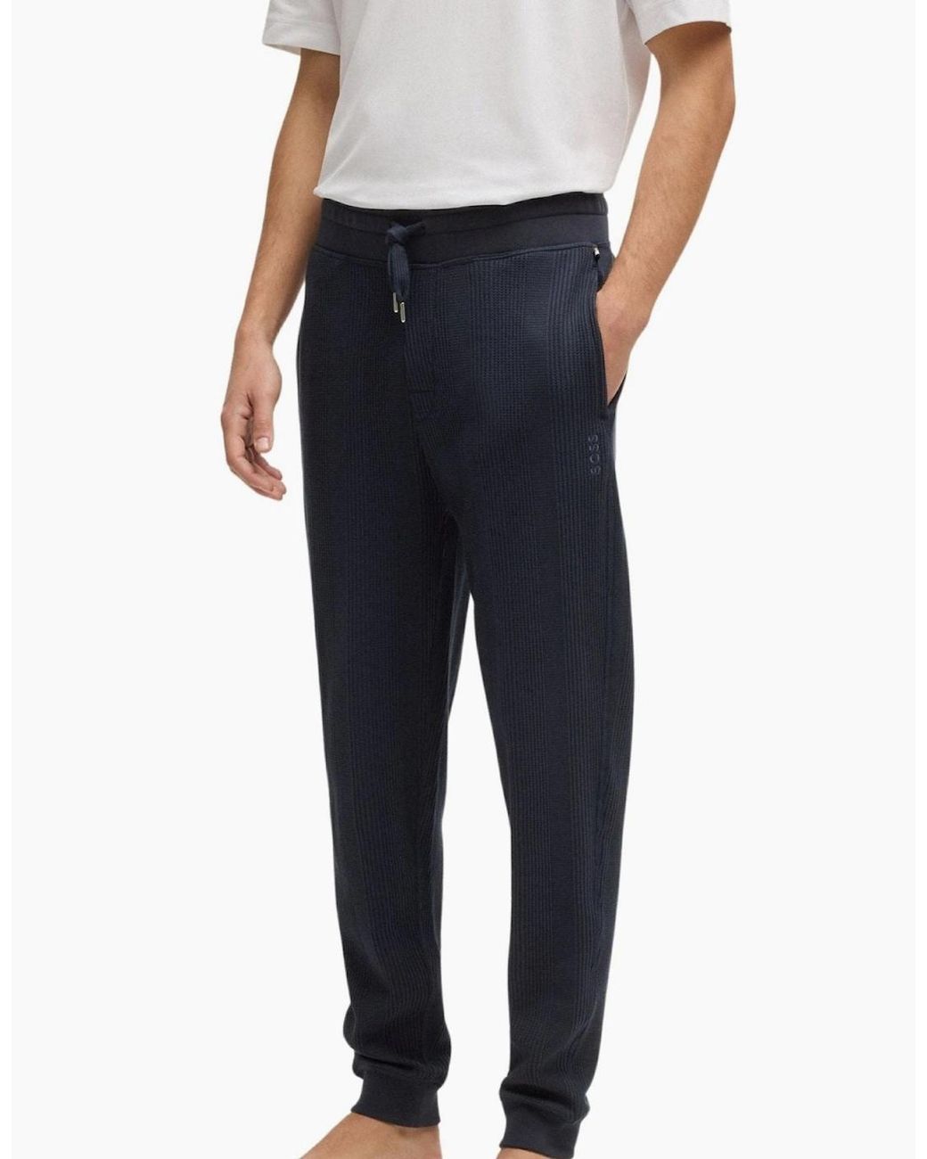 Boss Blue Waffle Structure Jogging Bottoms, Dark for men