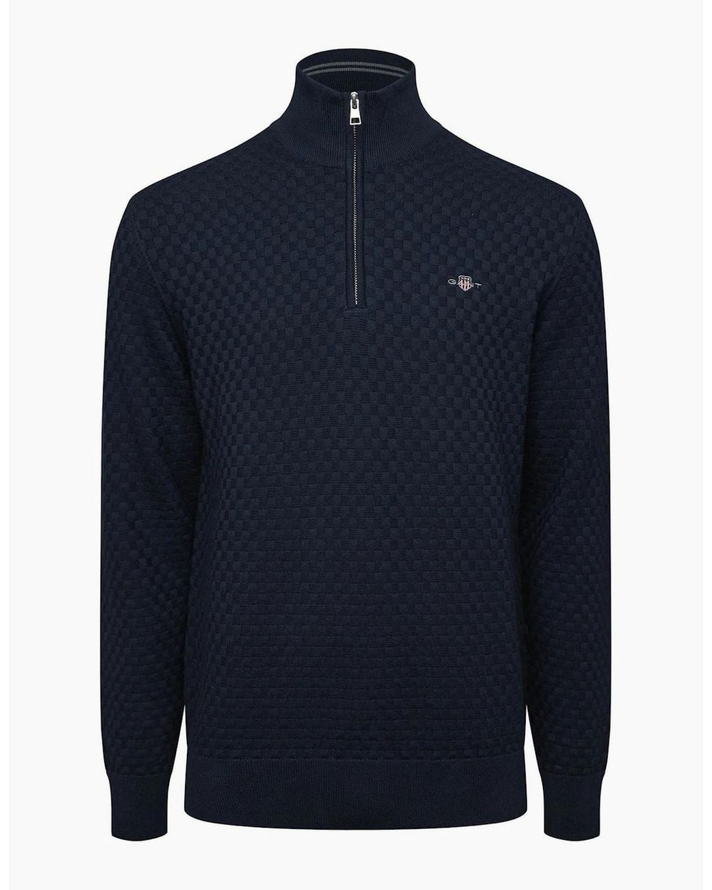 Gant Blue Zip Neck High Collar Long Sleeve Sweatshirt for men