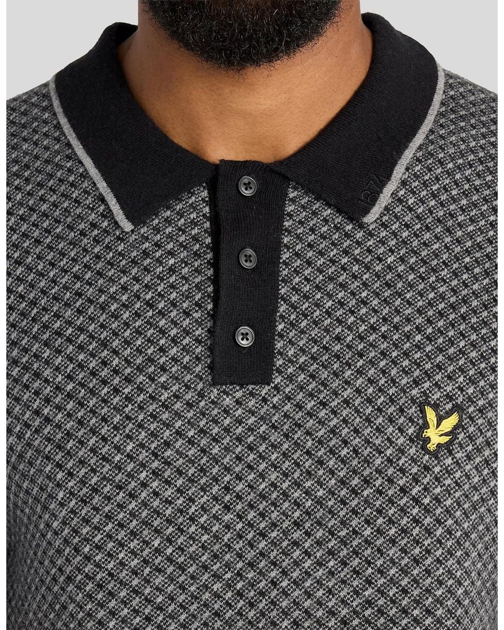 Lyle & Scott Gray Cashmere Blend Cross Hatch Polo Shirt for men