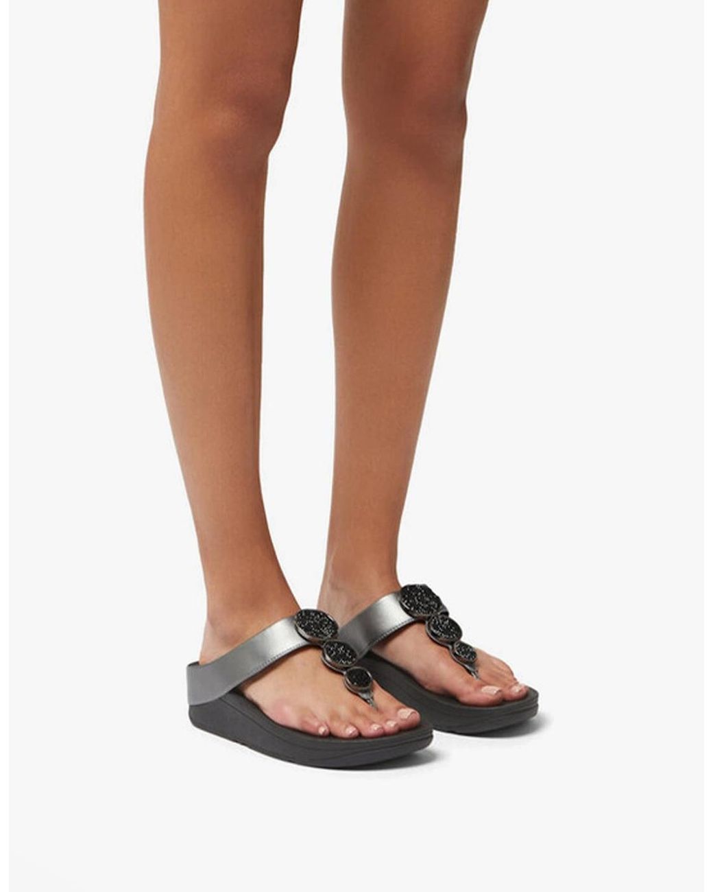 Fitflop Halo Bead-Circle Metallic Toe Post Pewter