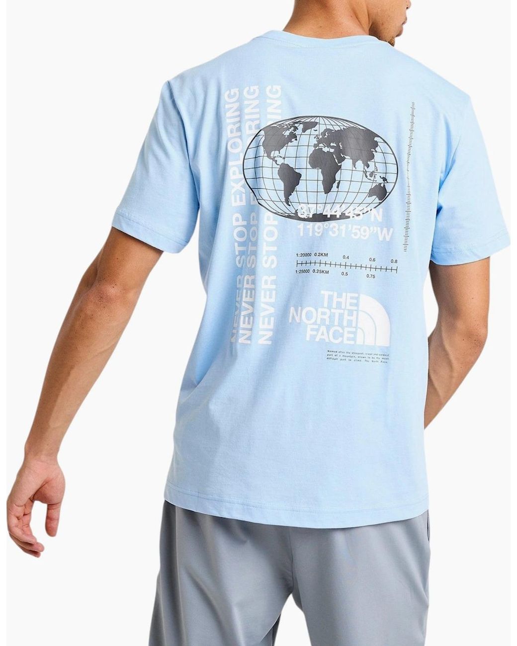 The North Face Blue T Shirt M Energy Globe Crew Neck Short Sleeve Cotton Tee for men