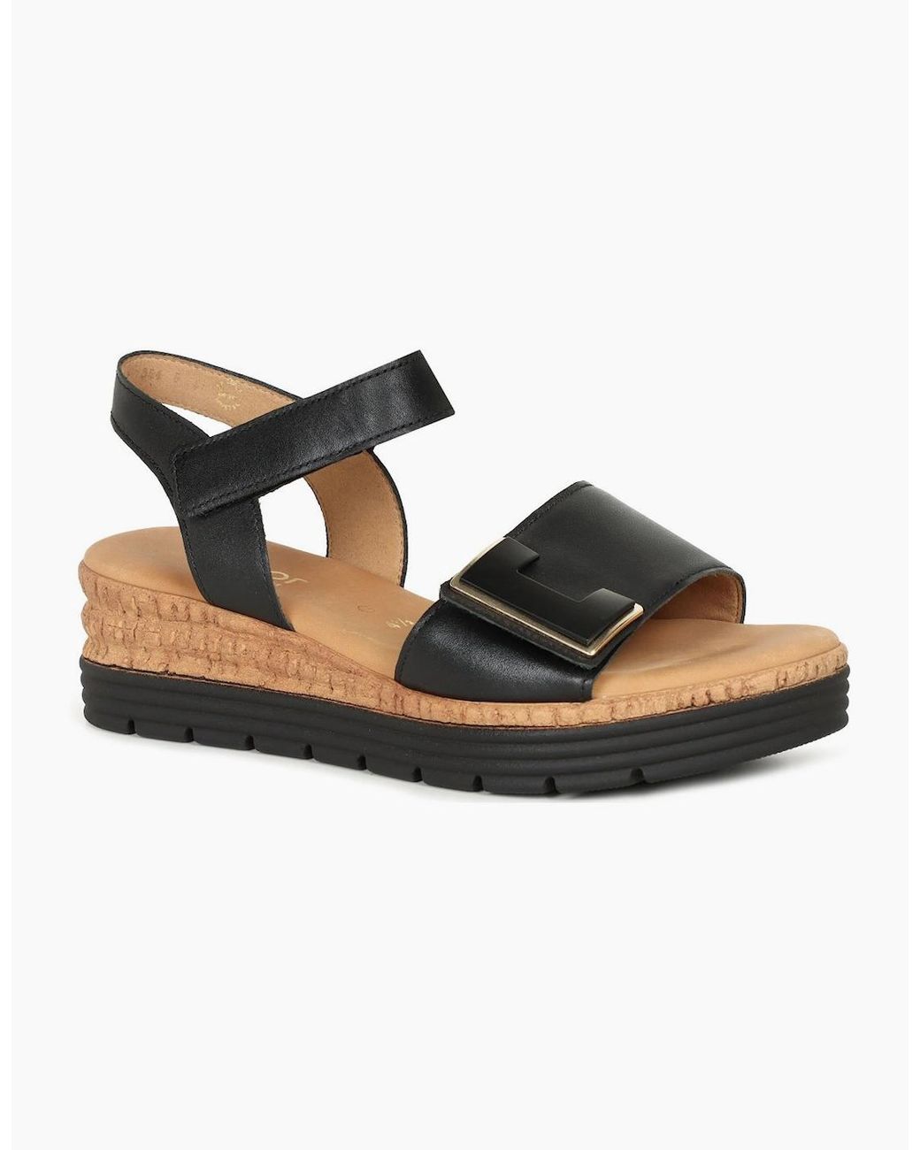Gabor Black Shout Wedge Heel Sandals