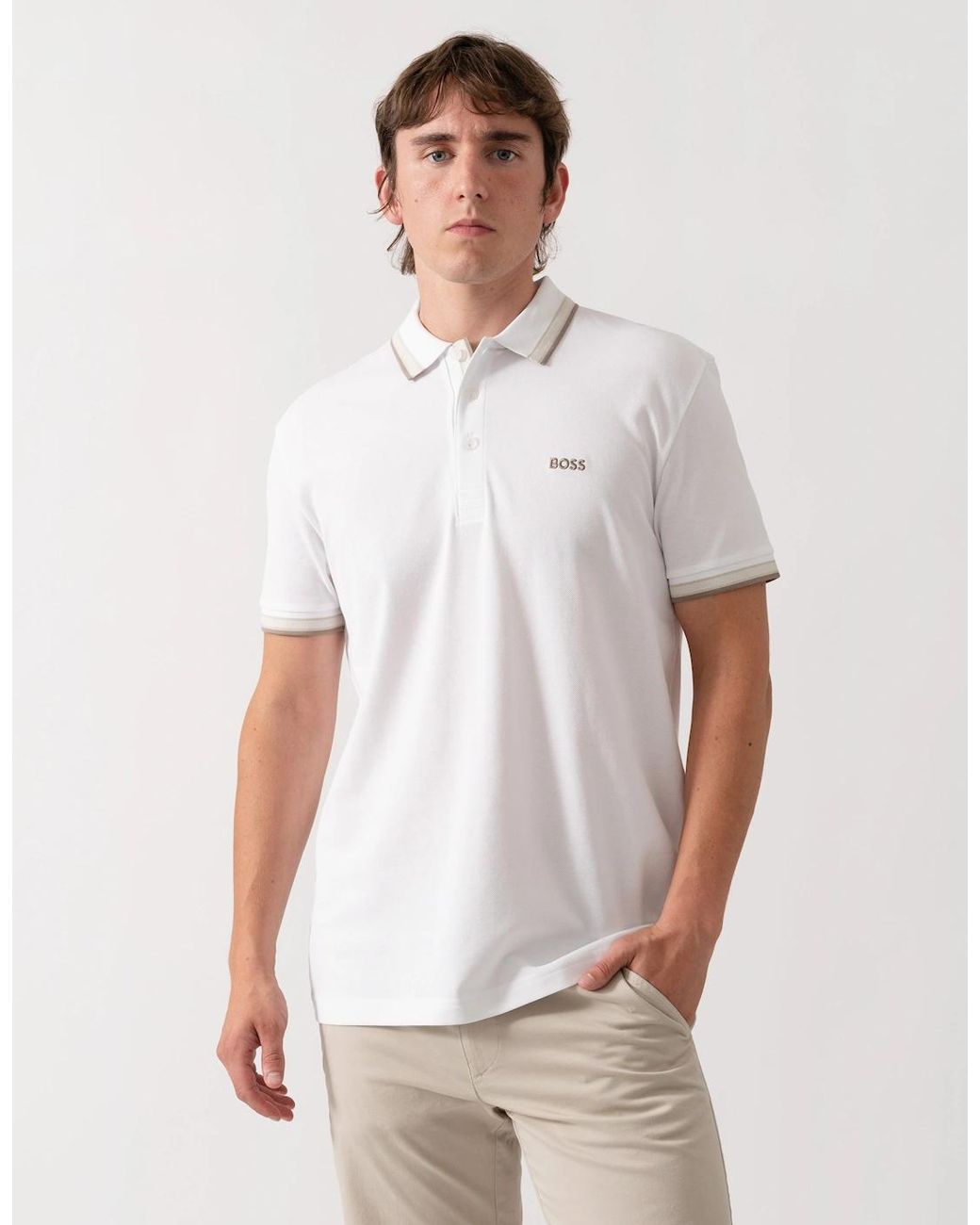 Boss White Boss Paddy Cotton-Piqué Polo Shirt With Contrast Logo for men