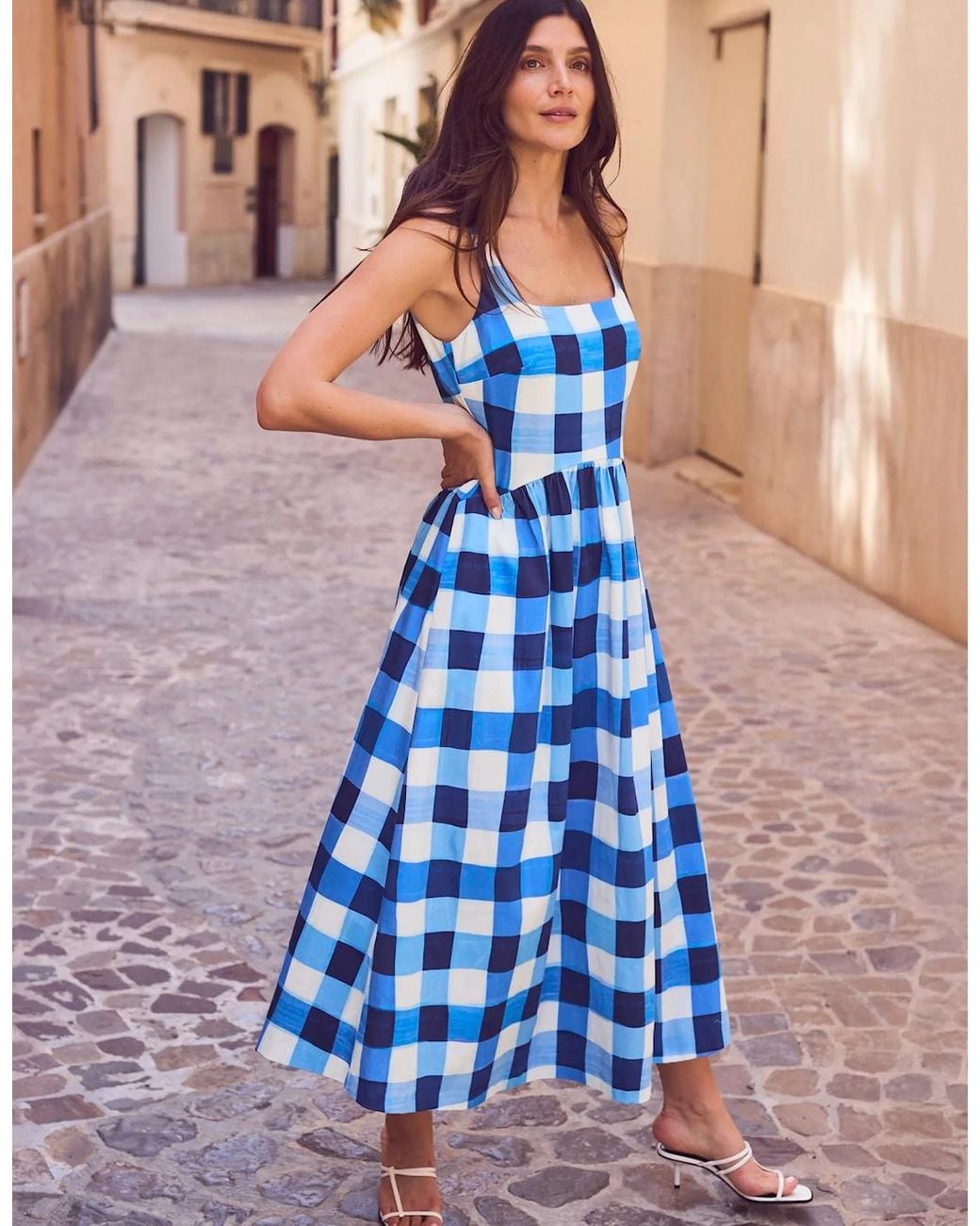 Ro&zo Blue Raya Check Square Neck Dress