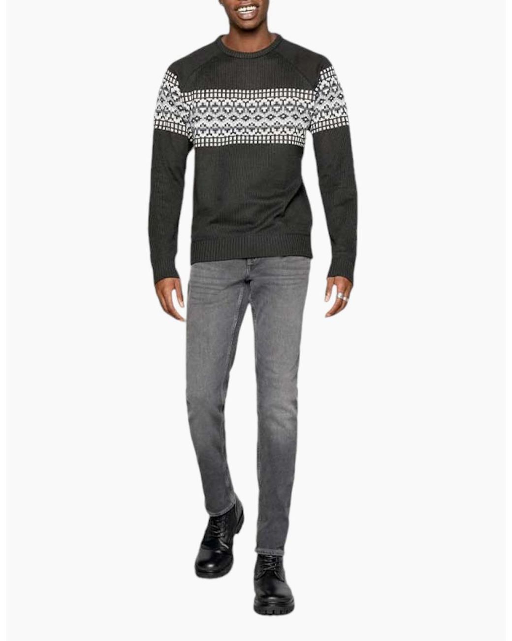 Brave Soul Gray Pullover Jumper Funnel Neck Knitted Top Warm Christmas Sweaters for men