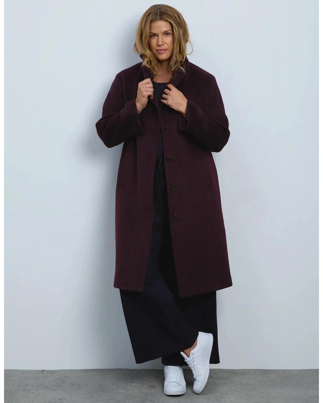 Live Unlimited London Blue Plum Wool Blend Tailored Coat