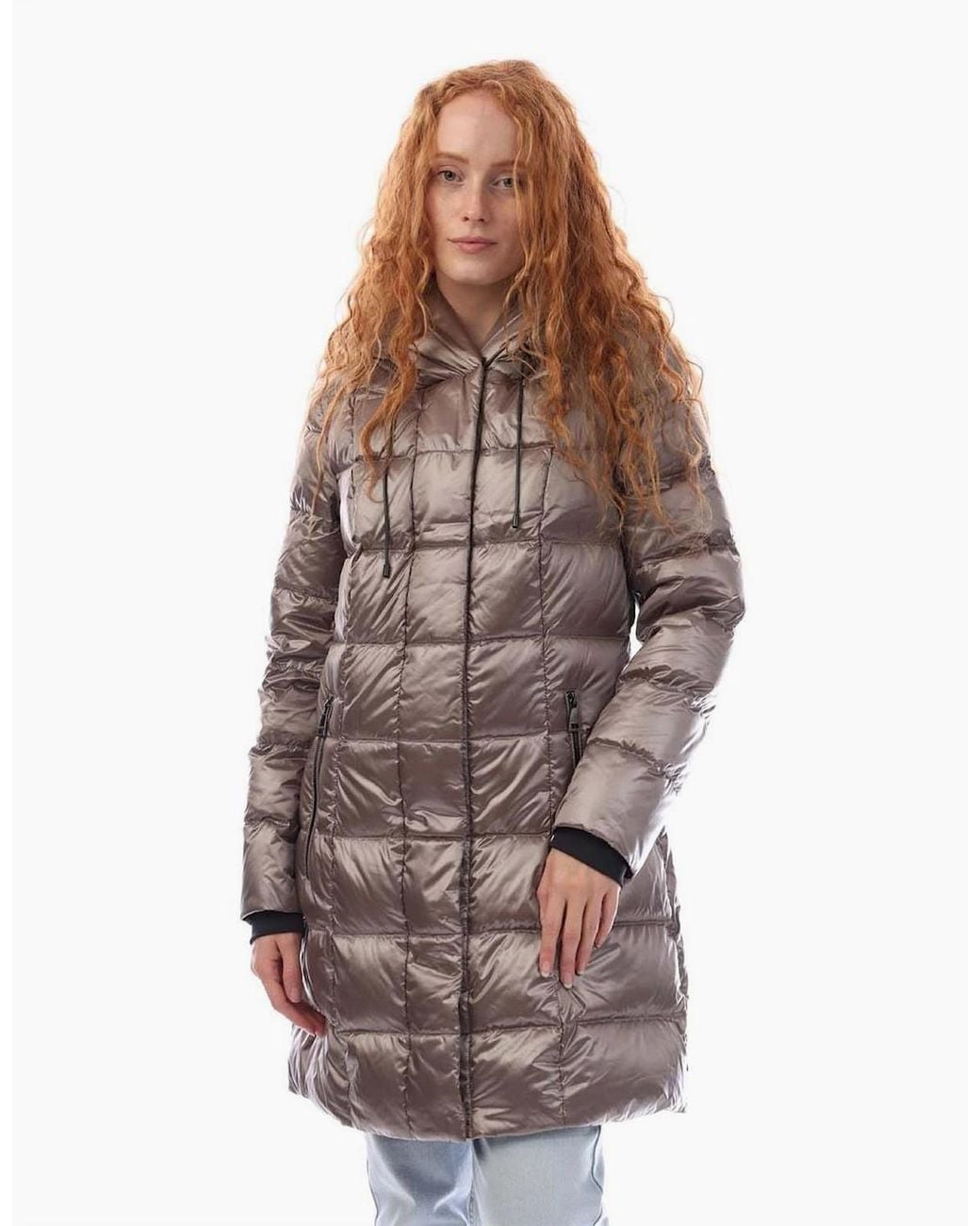 DKNY Brown Front Down Filled Long Puffer Jacket