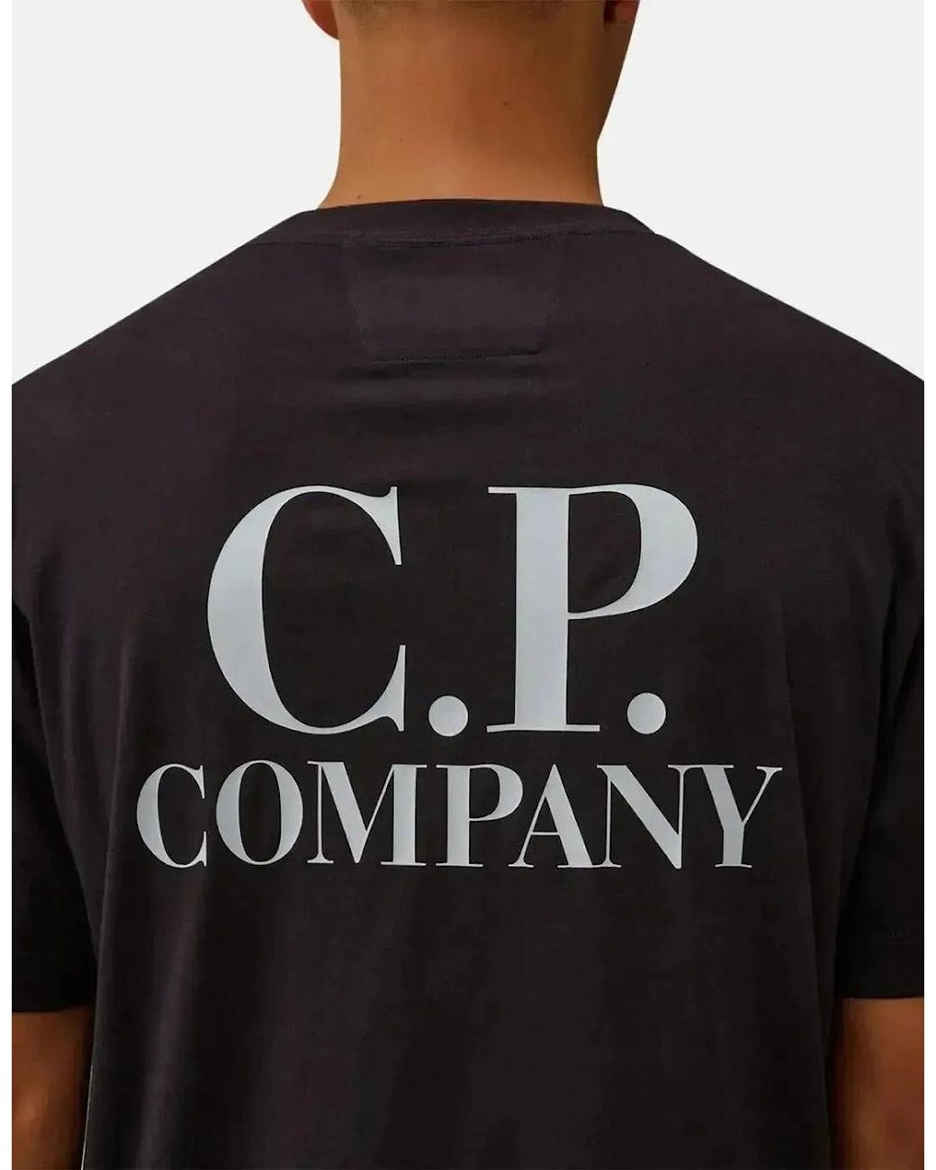 C P Company Black 30/1 Jersey Back Logo T-Shirt Total Eclipse for men