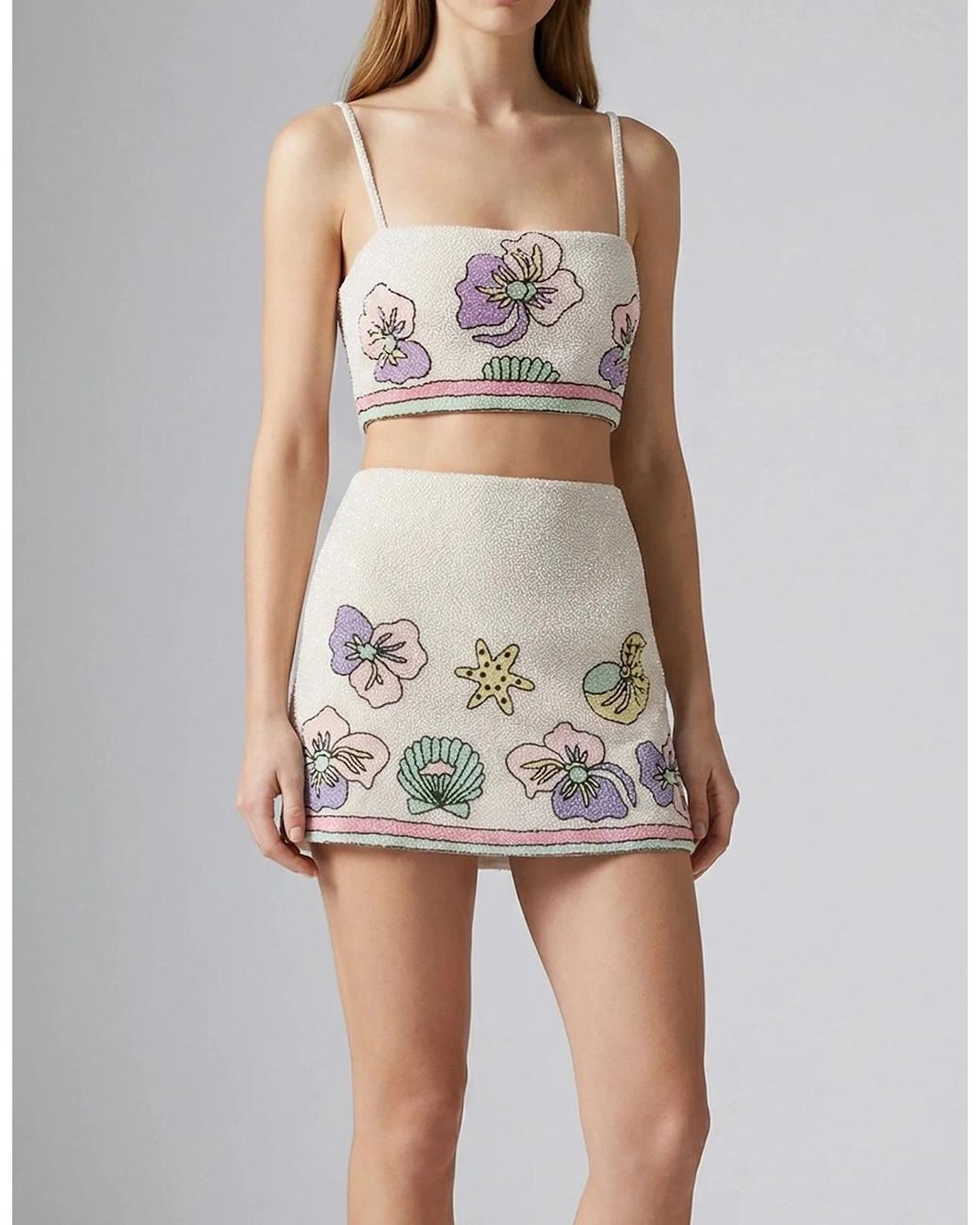 Oceanus Natural Tallulah Crystal Co-Ord Mini Skirt