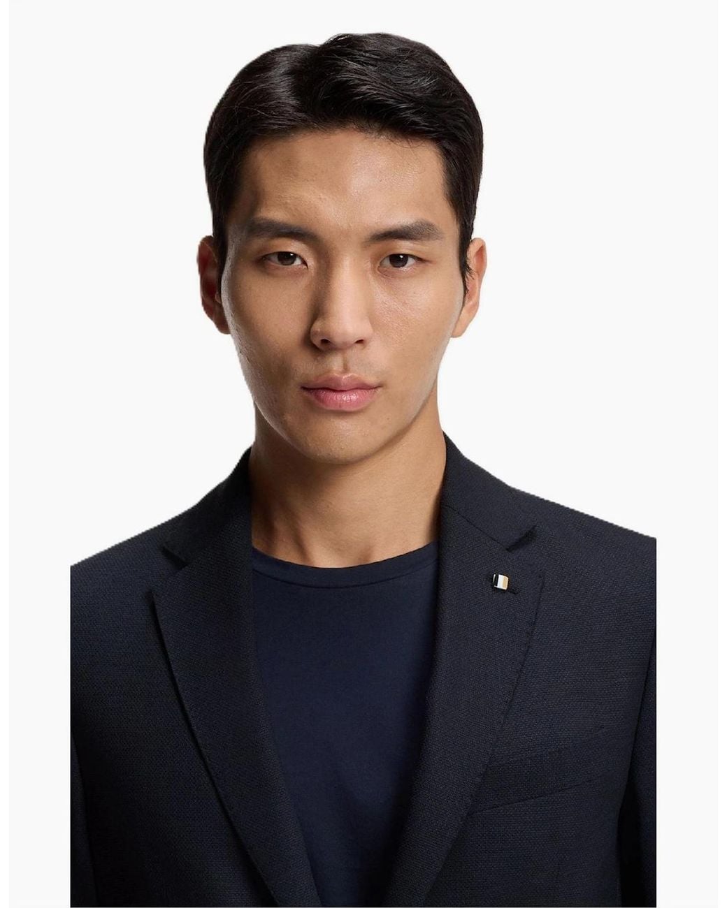 Boss Blue Solid Patterned Metal Badge Notch Collared Blazer for men