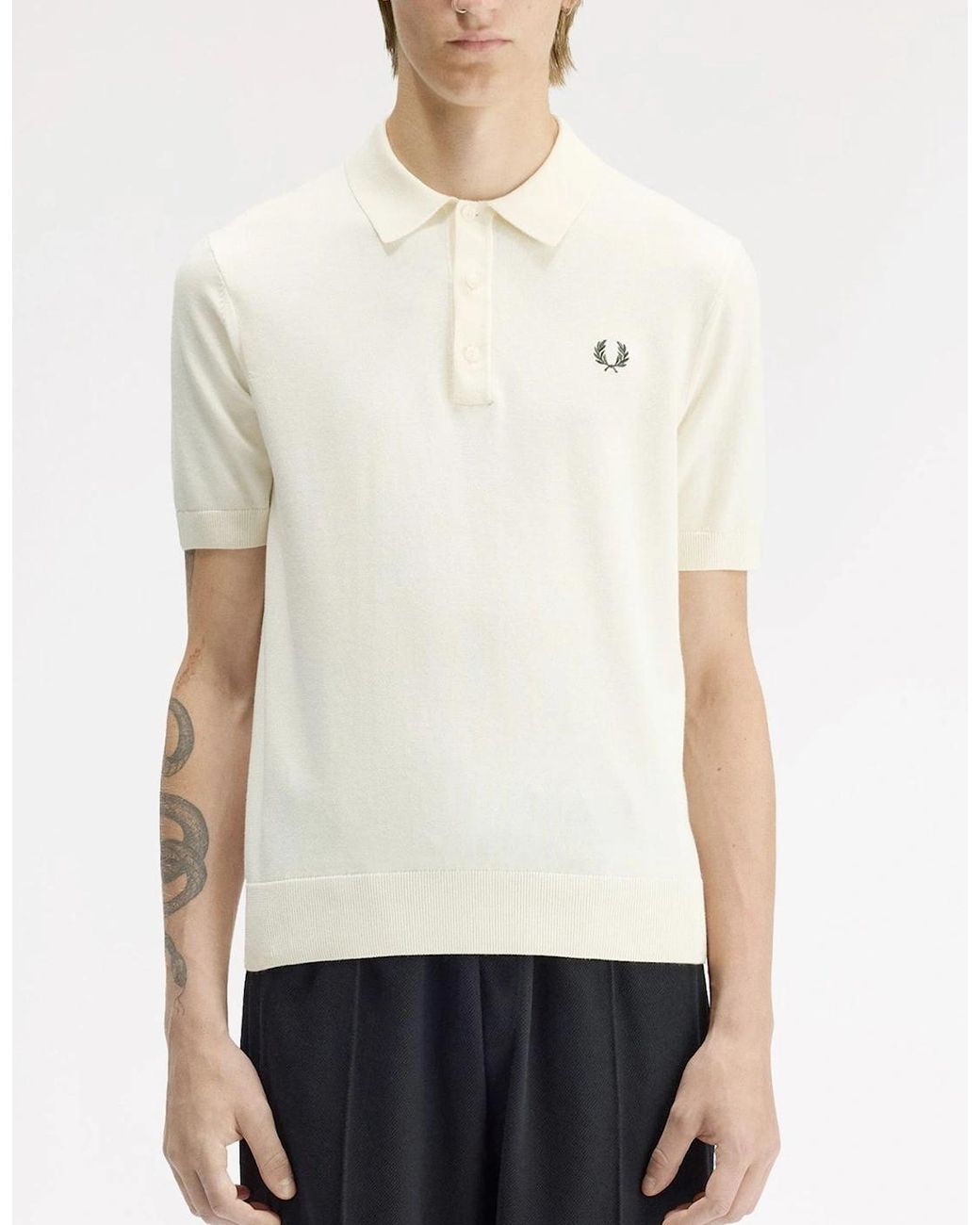 Fred Perry White Cotton Knitted Polo Shirt for men