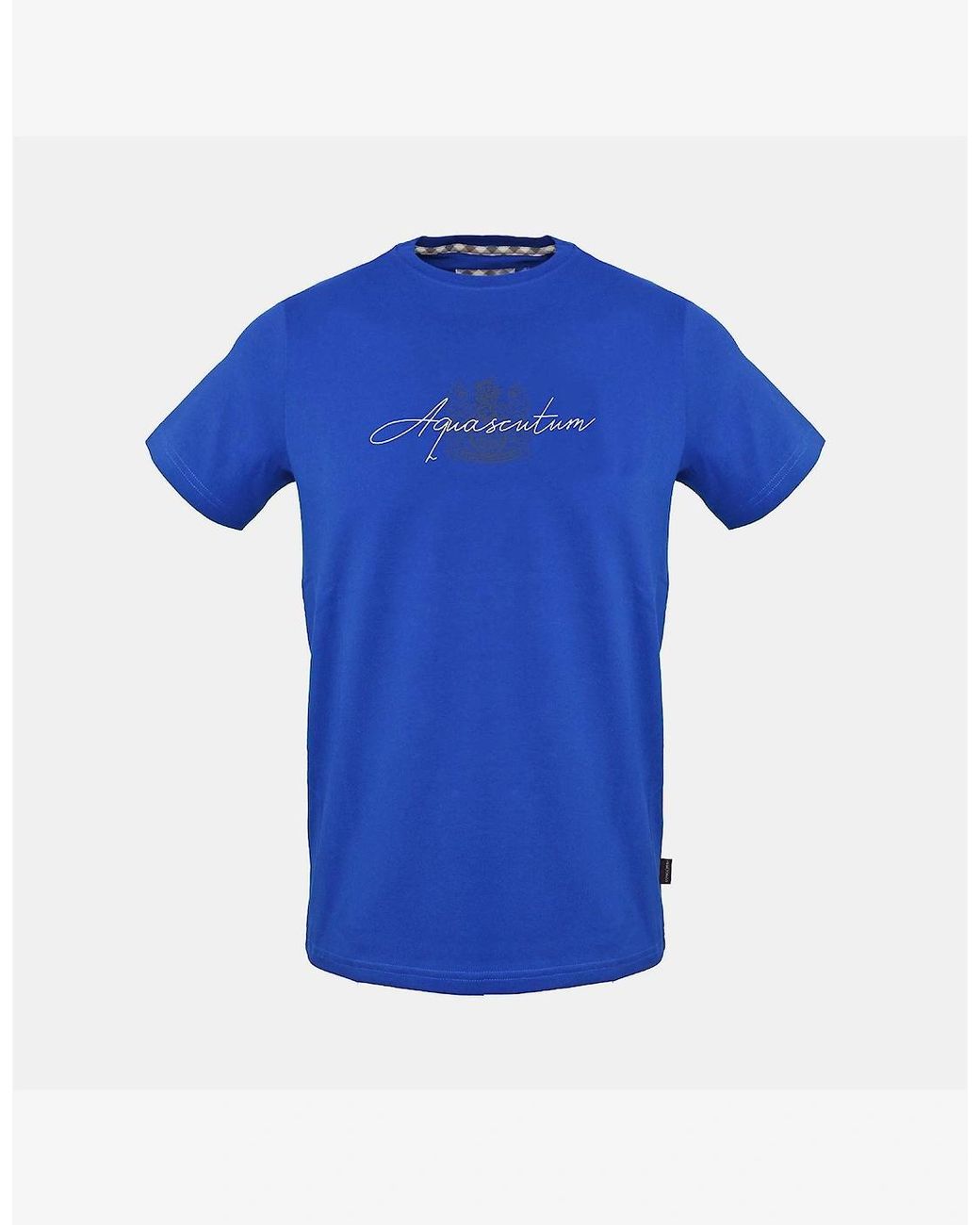 Aquascutum Blue Text Graphic Crew Neck Short Sleeve T-Shirt for men