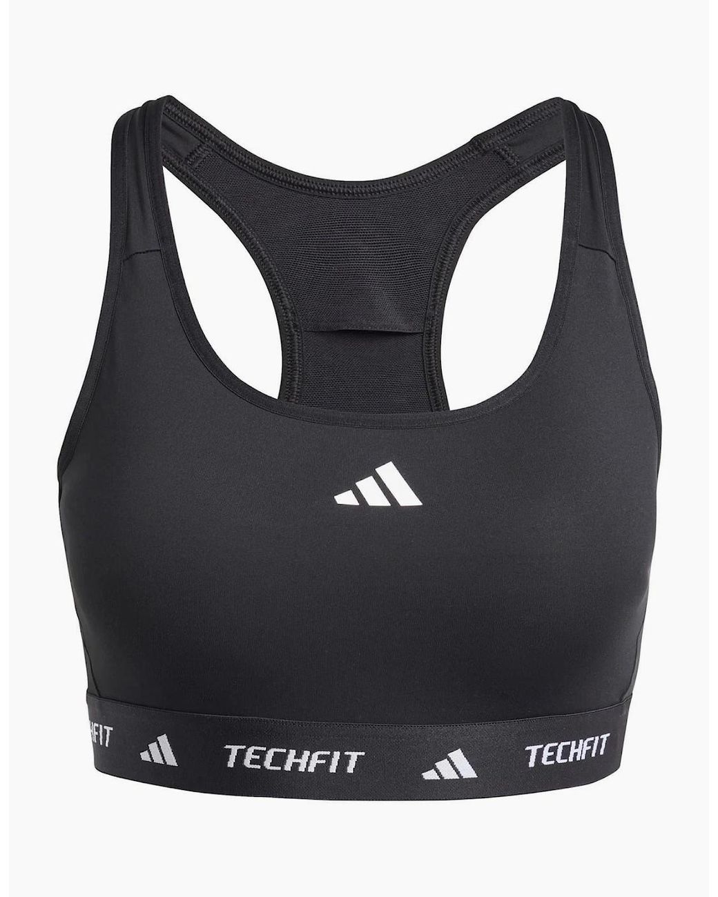 Adidas Black Crew Neck Compression Fit Cropped Bra