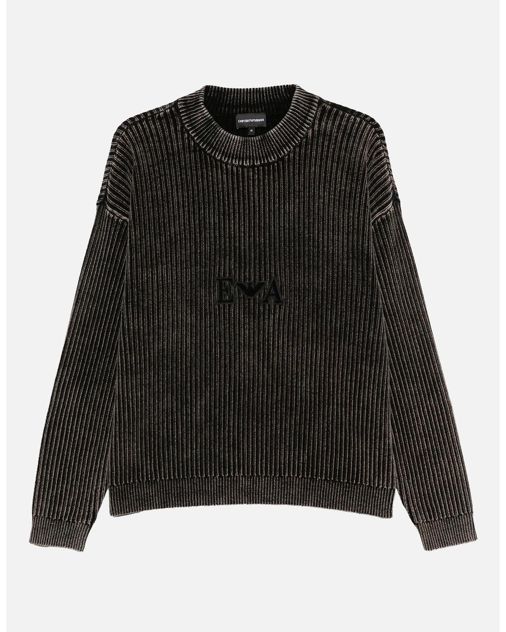 Emporio Armani Black Ribbed Branded Sweater for men