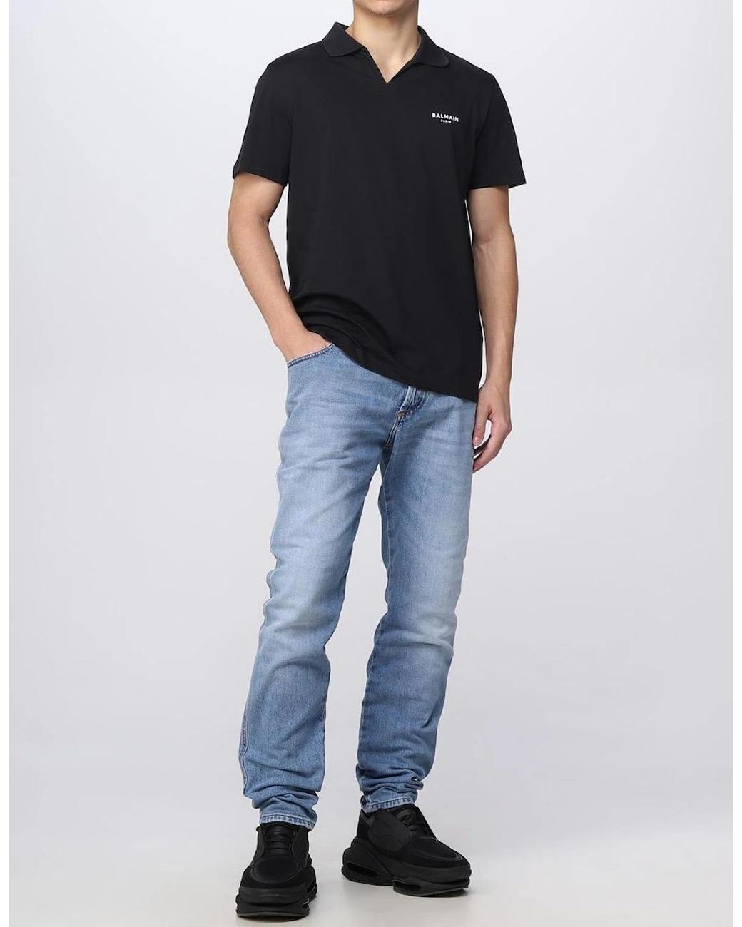 Balmain Black Small Flock Logo Polo Shirt for men