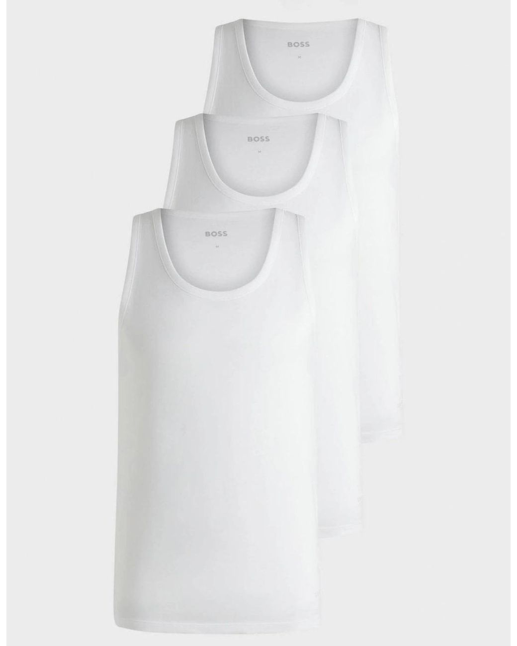 Boss White Boss Tanktop Classic 3 Pack Cotton Underwear Vests With Embroidered Logos for men