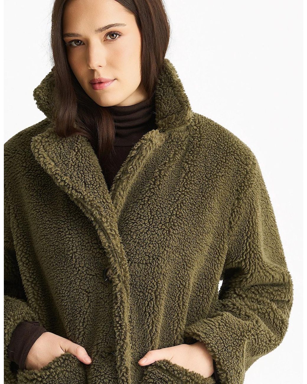 Gini London Natural Khaki Faux Fur Longline Teddy Overcoat
