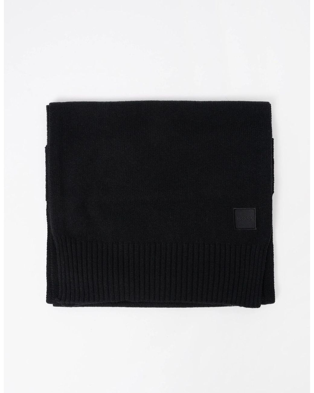 Boss Black Boss Akaio R Plain-Knit Scarf With Woven Logo Badge for men