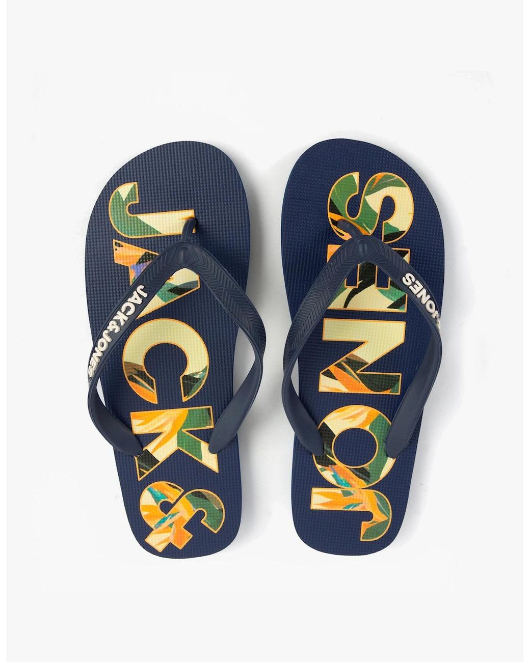 Jack & Jones Blue Logo Palm Print Flip-Flops Medieval for men