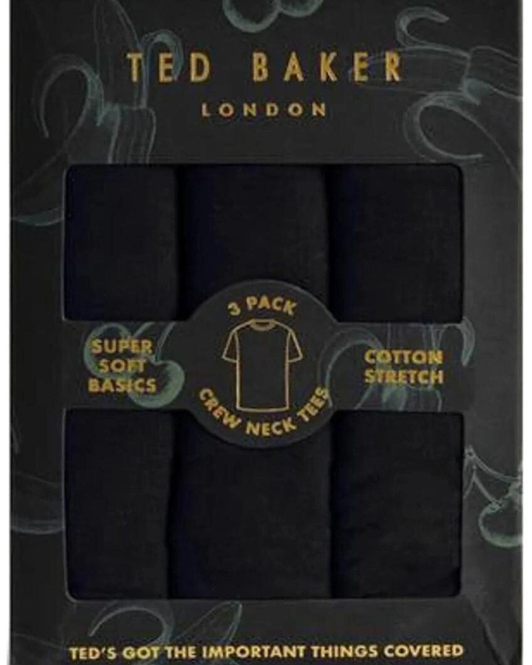 Ted Baker Black Cotton Stretch 3-Pack Crew-Neck T-Shirts for men
