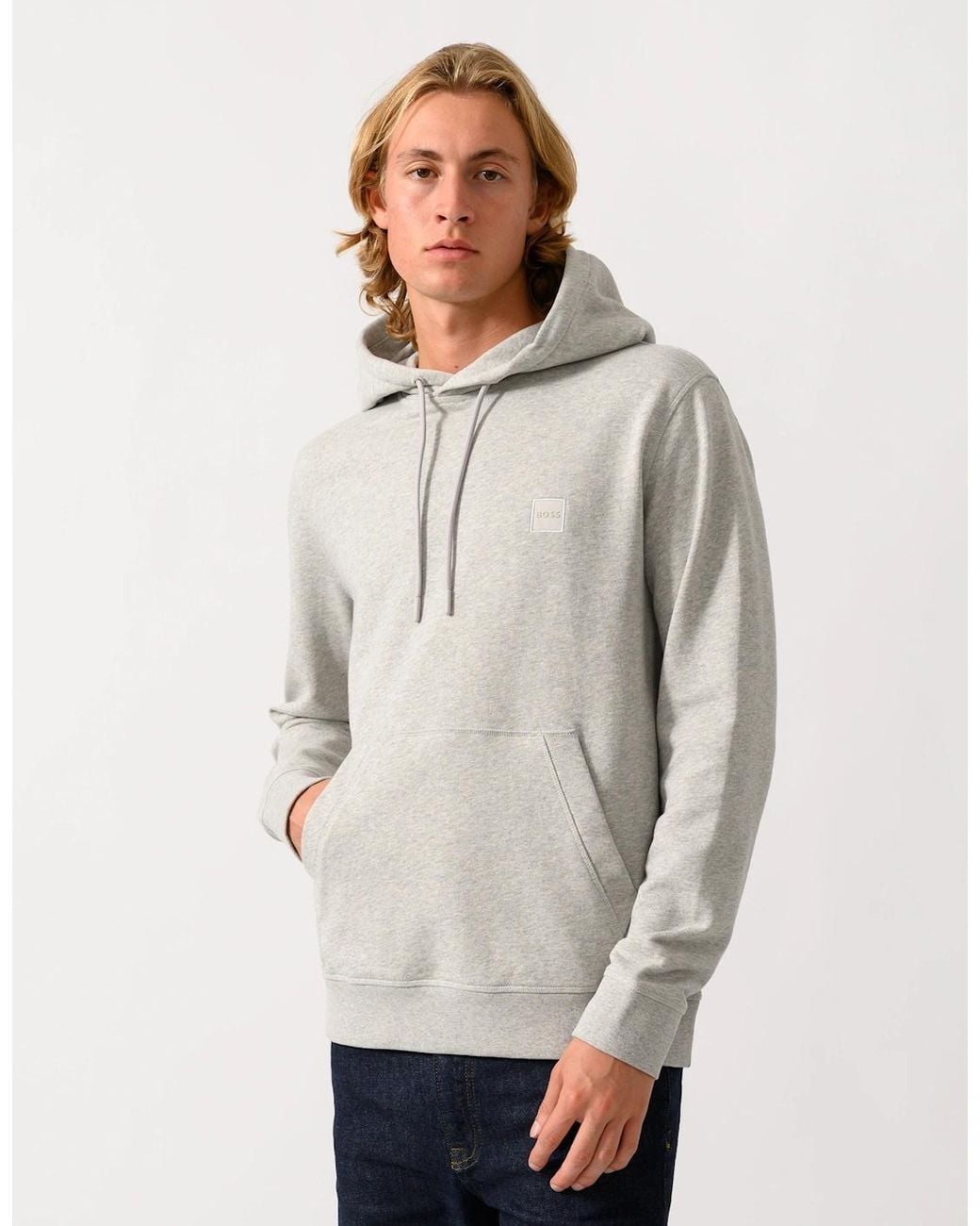 Boss Gray Boss Wetalk Pullover Hoodie With Logo Patch for men