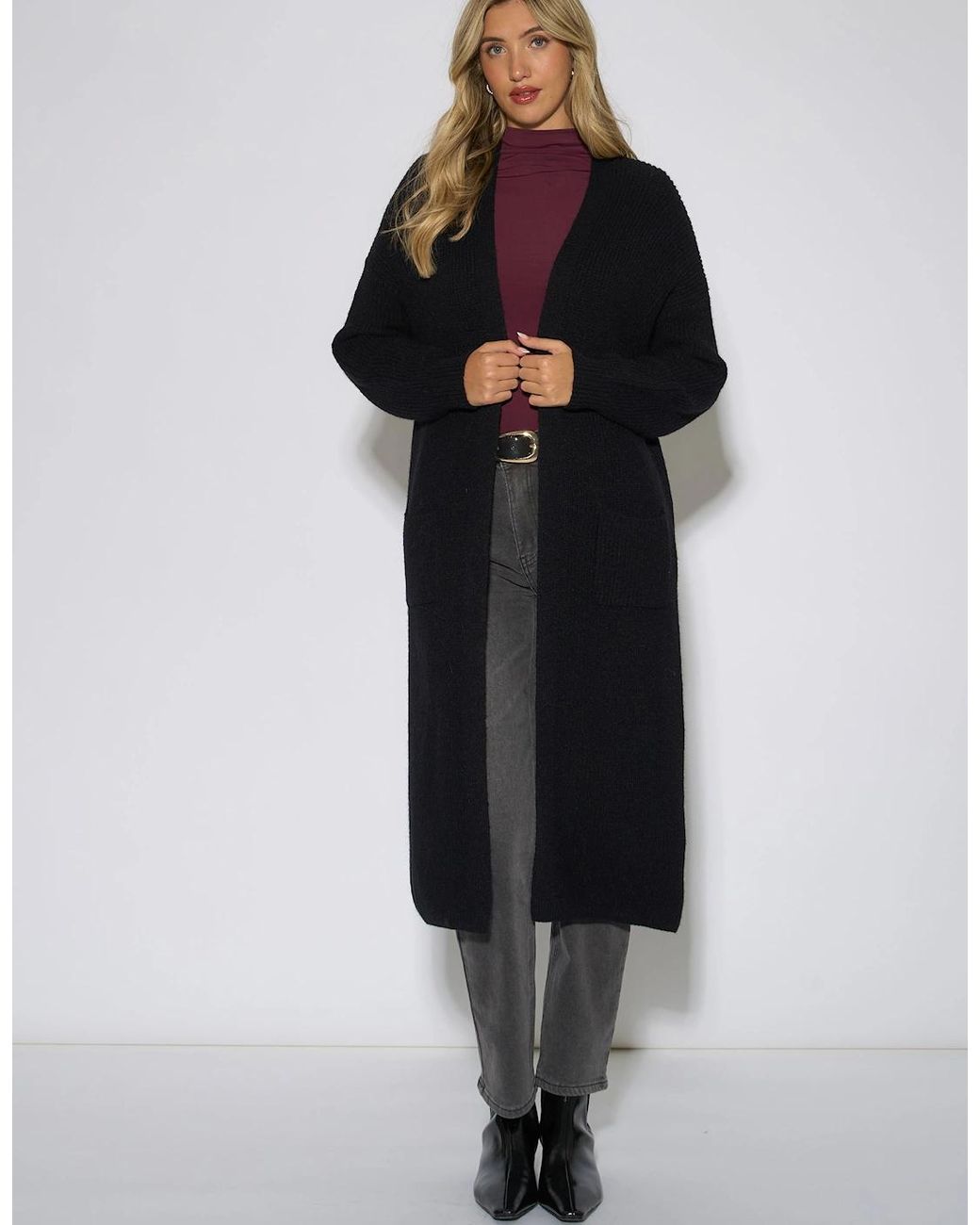 Gini London Black Edge To Edge Longline Knit Cardigan