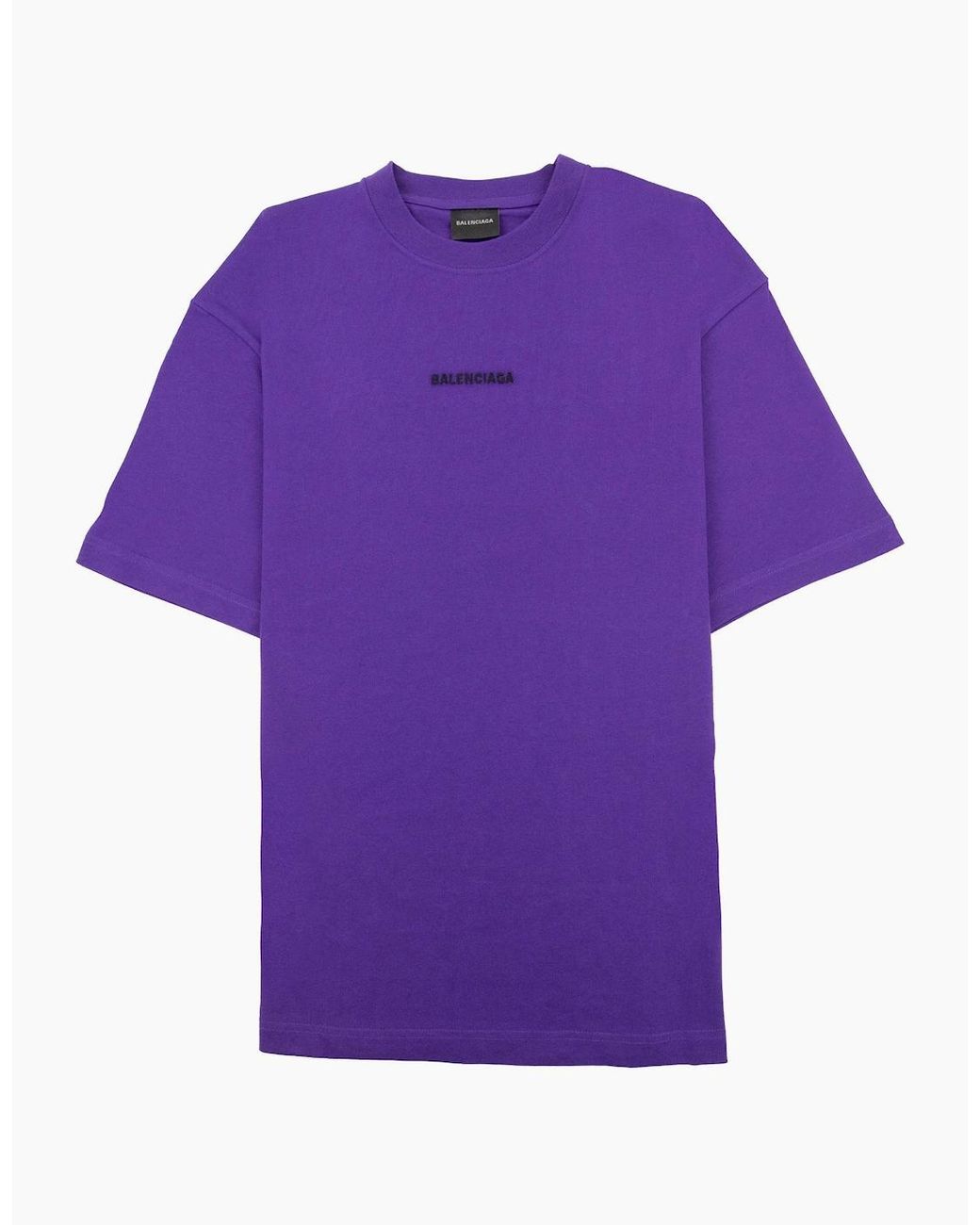 Balenciaga Purple Embroidered Medium Fit Logo T Shirt 5162 for men