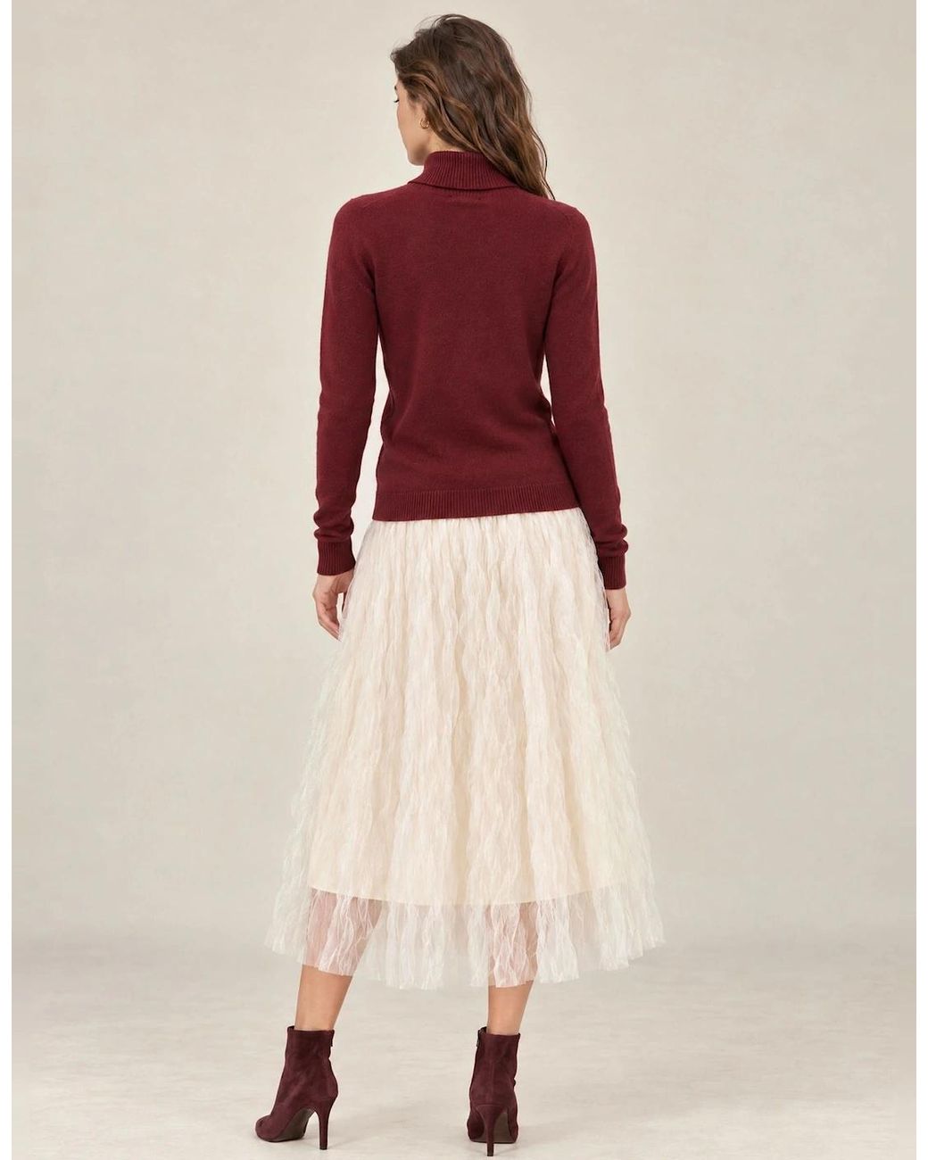James Lakeland Red Burgundy Floral Roll Neck Jumper