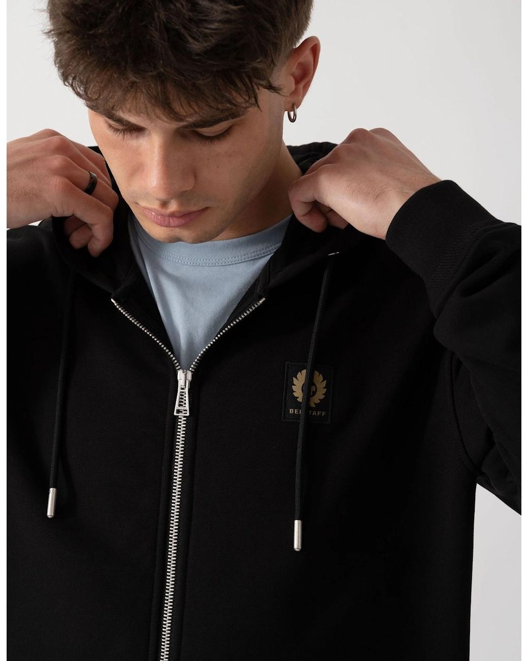 Belstaff Black Logo Full Zip Hoodie for men