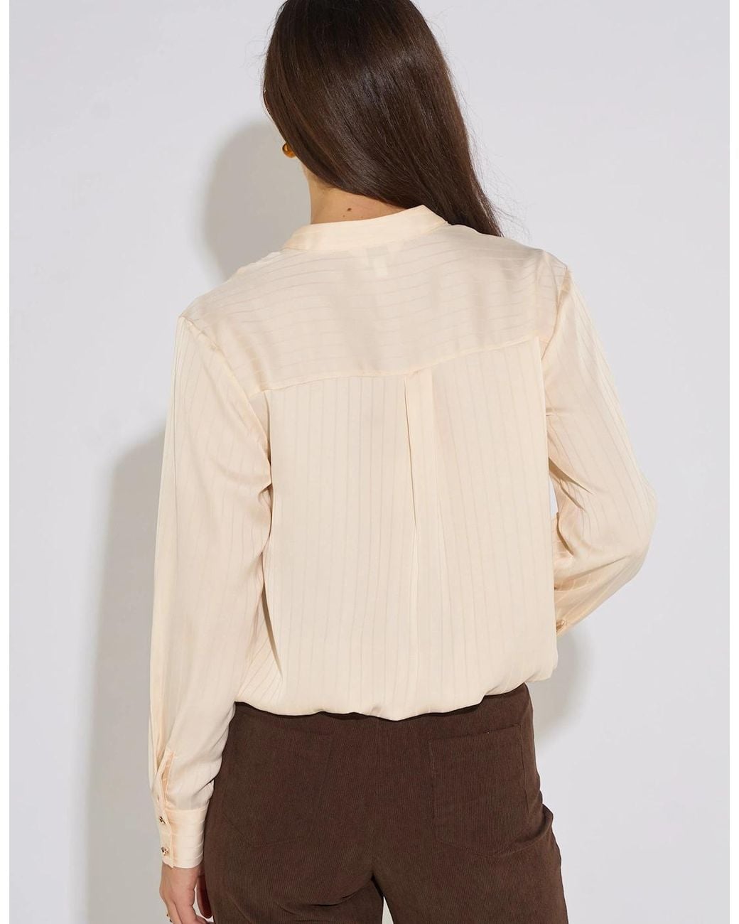 Gini London Natural Champagne Burnout Stripe V Neck Blouse