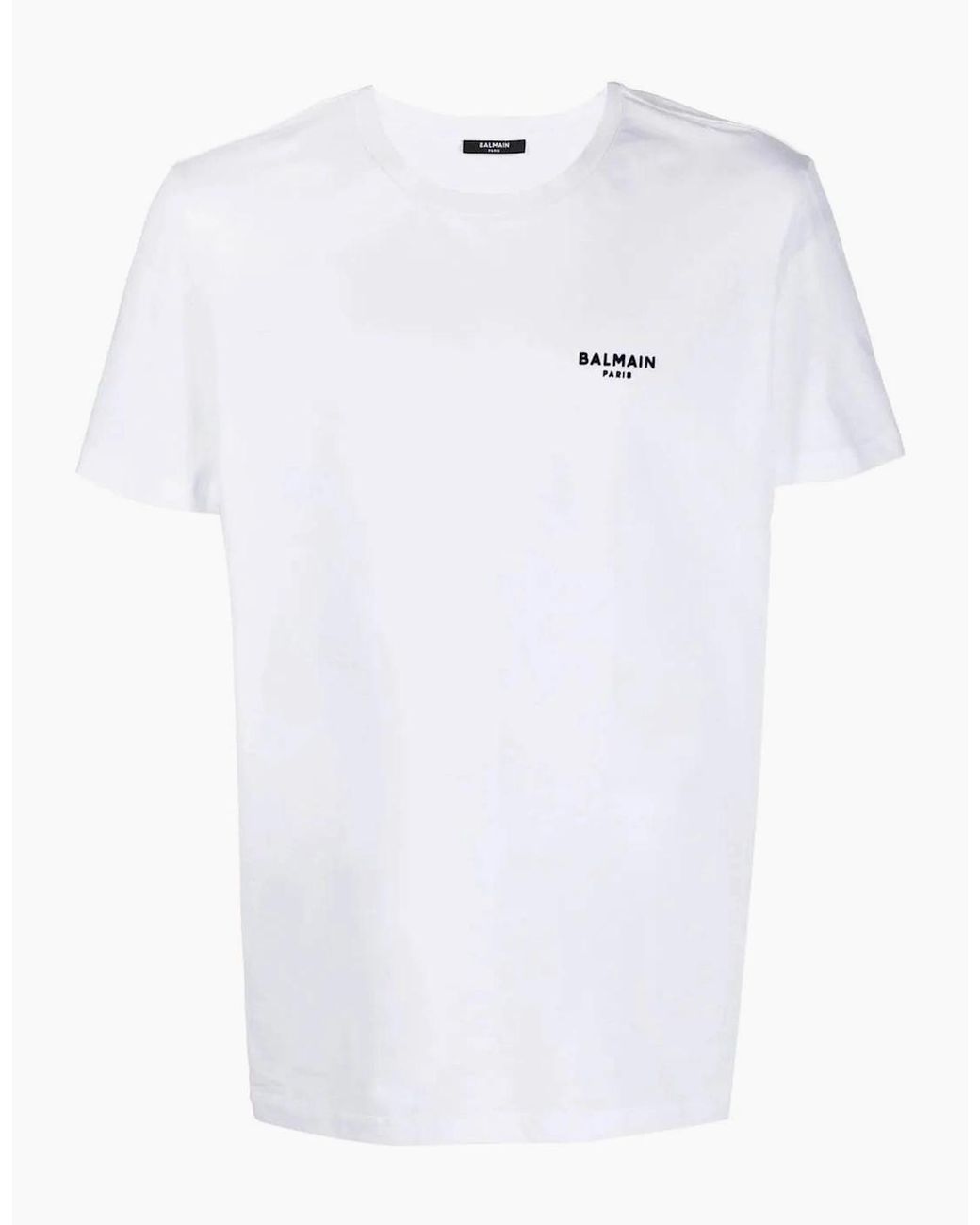 Balmain White Small Logo Flock Cotton T-Shirt for men