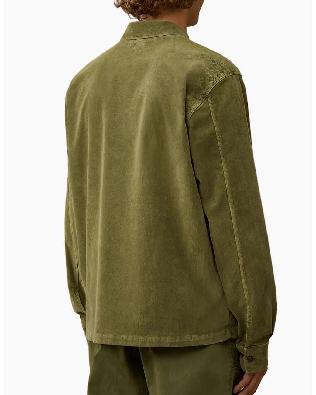 C P Company Green Stretch Corduroy Lens Overshirt for men