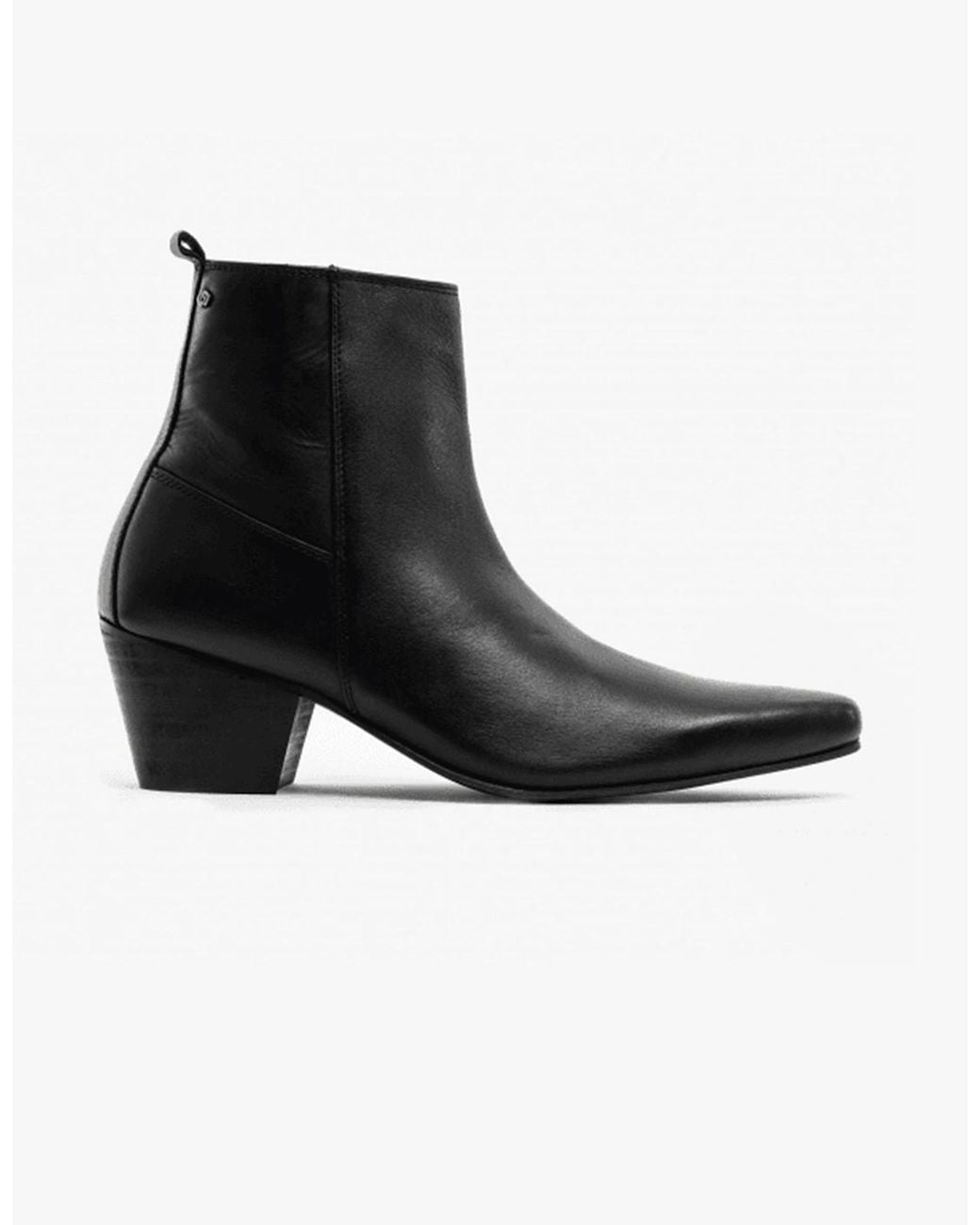 Club Cubano Black Lennon Leather Winklepicker Cuban Heel Boots for men