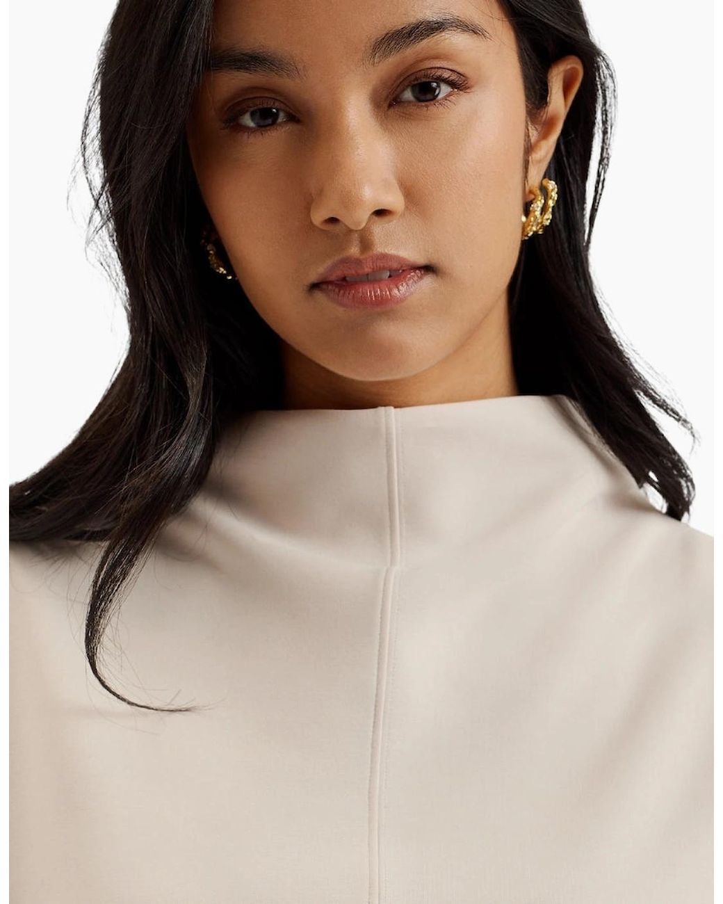 Ted Baker Natural Kenseyy Cupro Funnel Neck Sweat Ivory Jumper