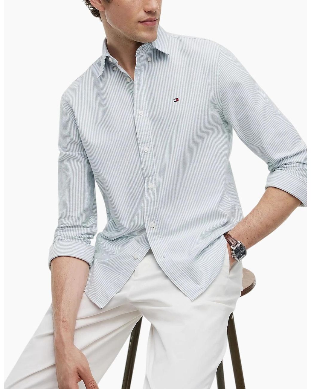 Tommy Hilfiger Gray Oxford Shirts Th Flex Slim Fit Top for men