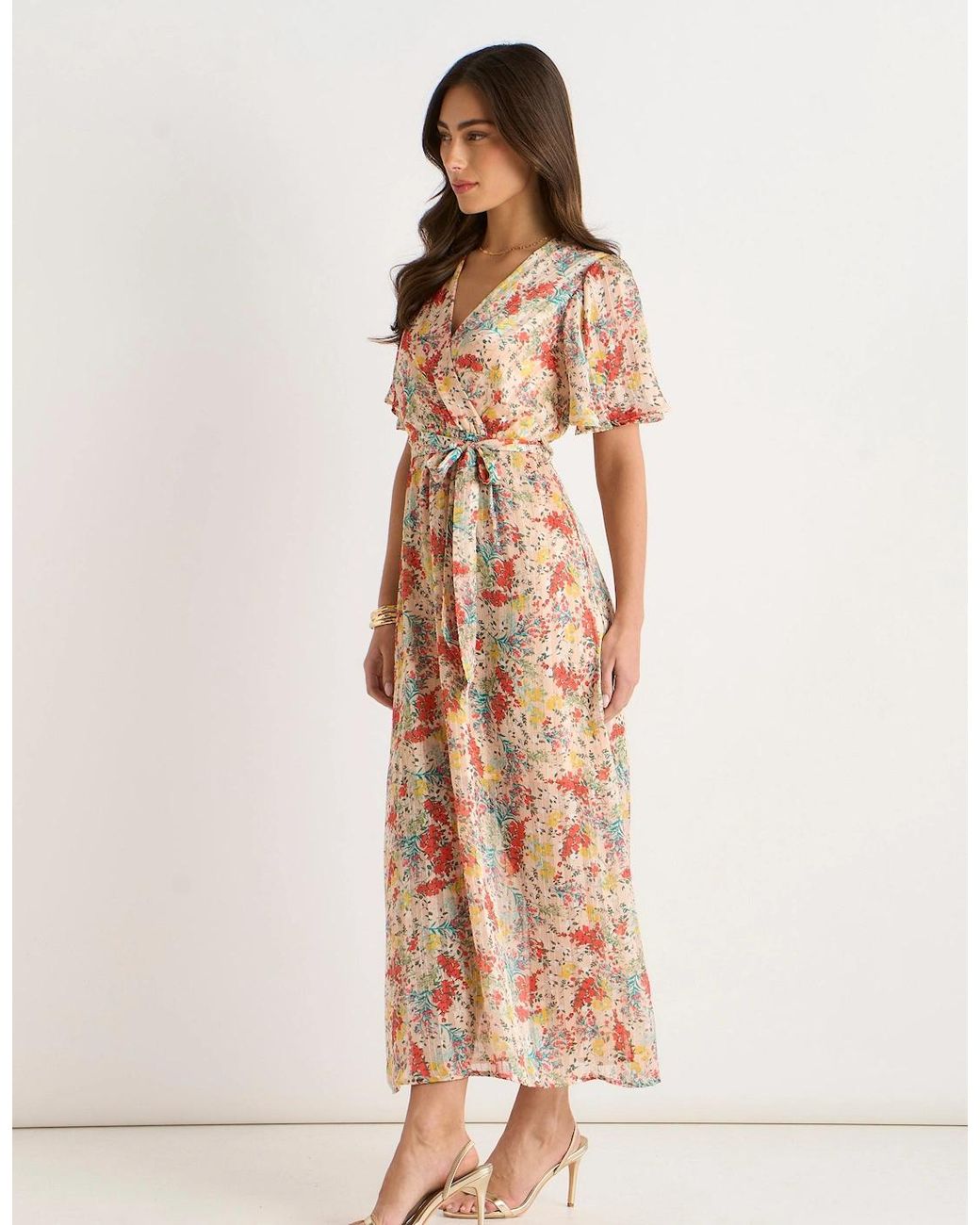Gini London Multicolor Floral Jacquard Chiffon Midi Dress