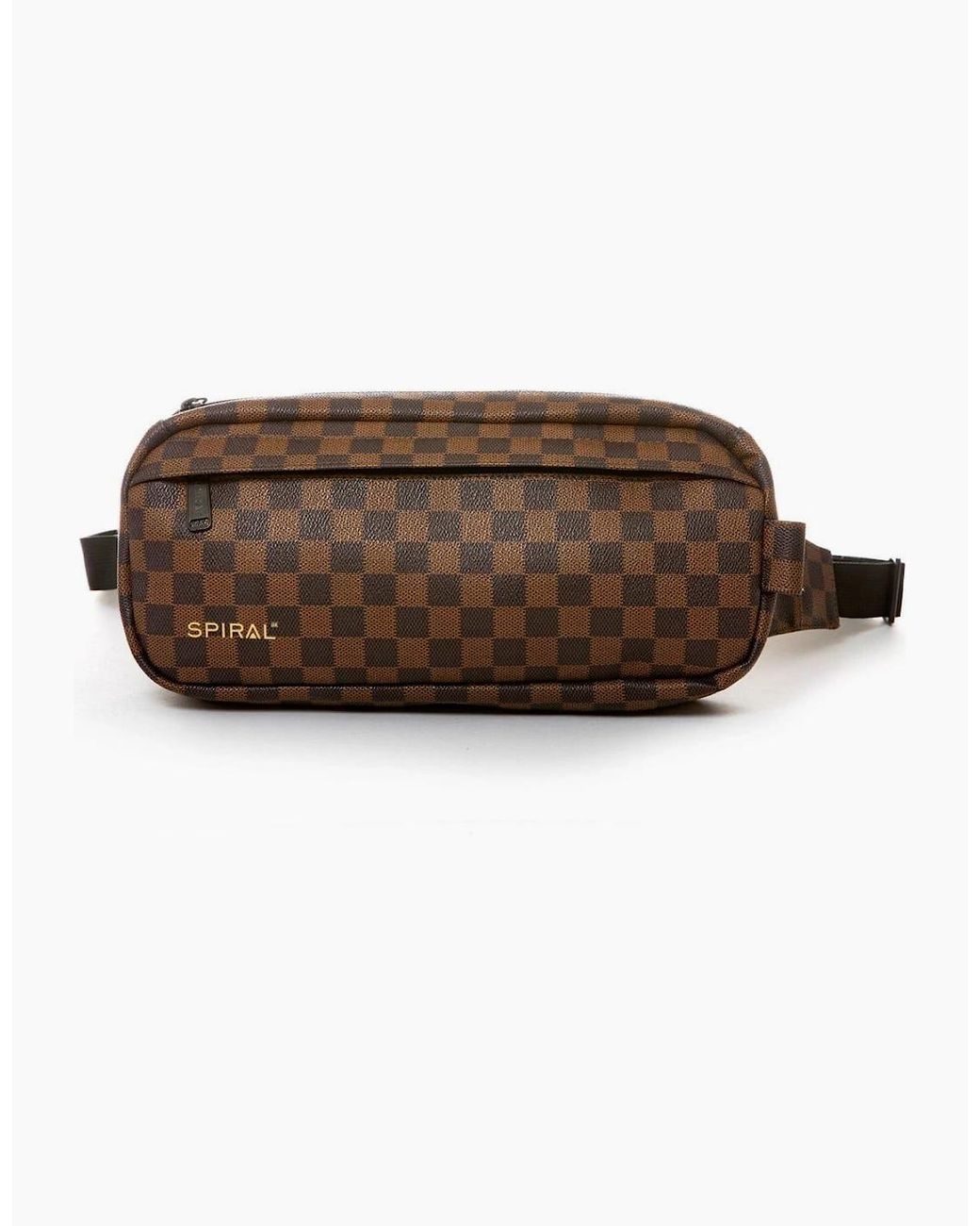 Spiral Brown Checkerboard Patterned Fanny Pack With Logo