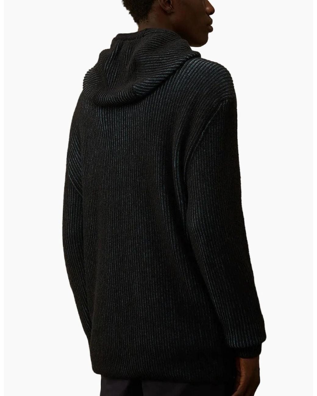 C P Company Black Fleece Knit Zip Lens Hooded Cardigan for men