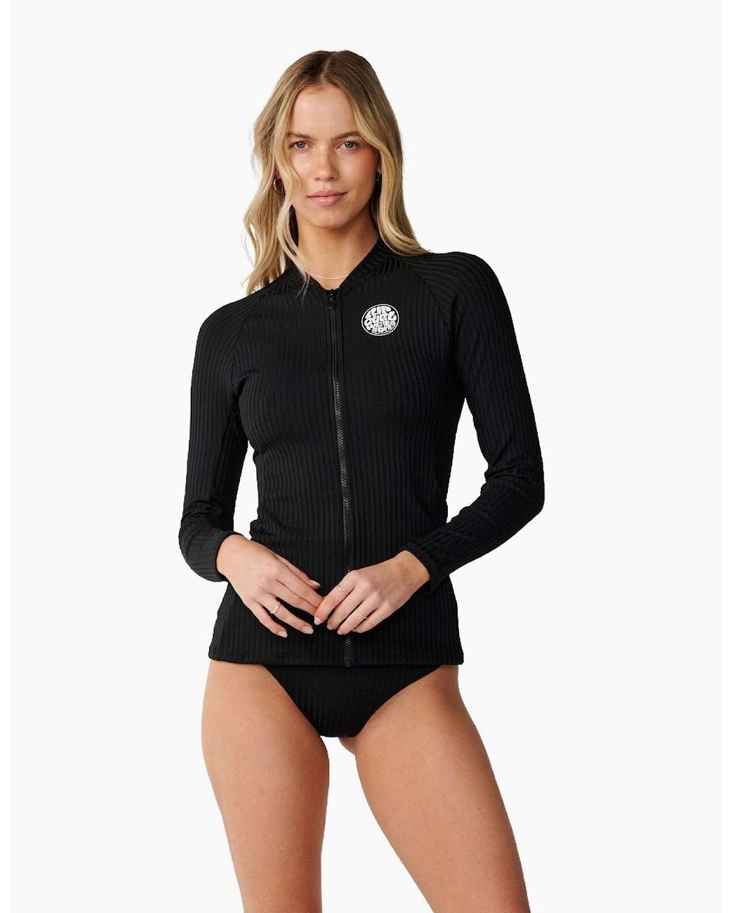 Rip Curl Black Rip Curl Premium Surf Zip-Thru Long Sleeve Rash Vest