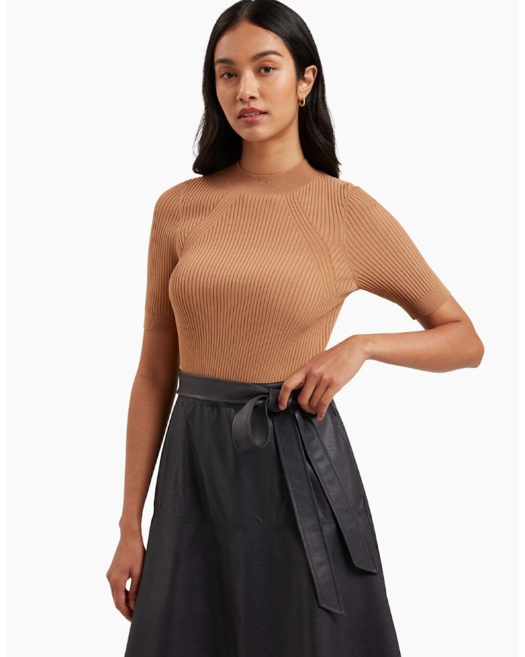 Ted Baker Black Olivia Knit Bodice Faux Leather Skirt Dress