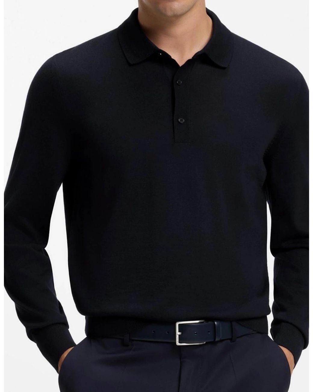 Boss Black H-Lancione Merino Wool Polo Sweater for men