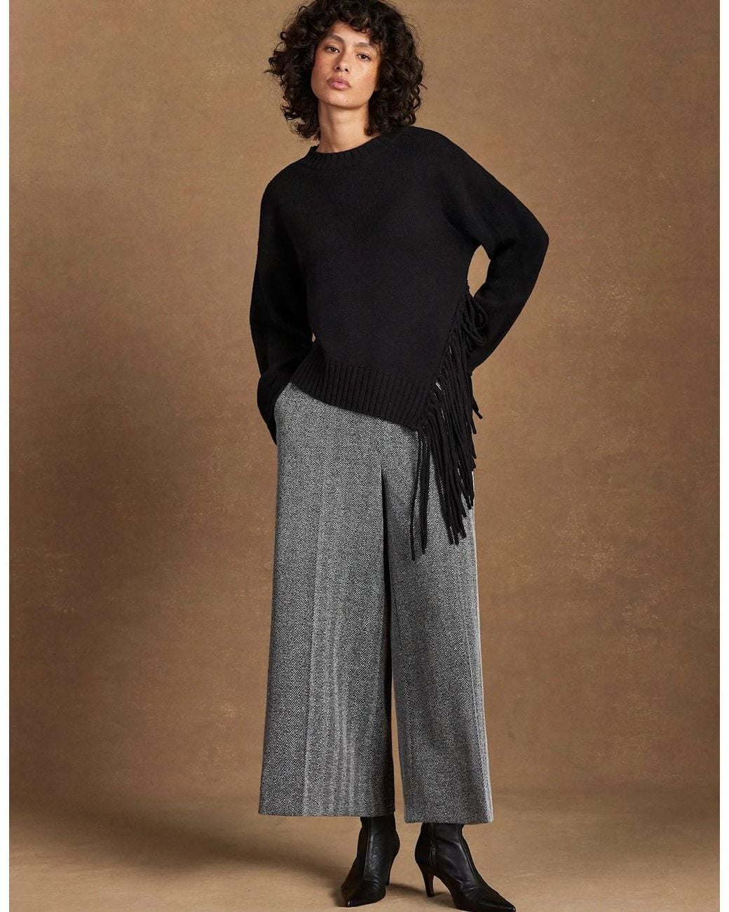 Ro&zo Gray Petite Herringbone Culottes
