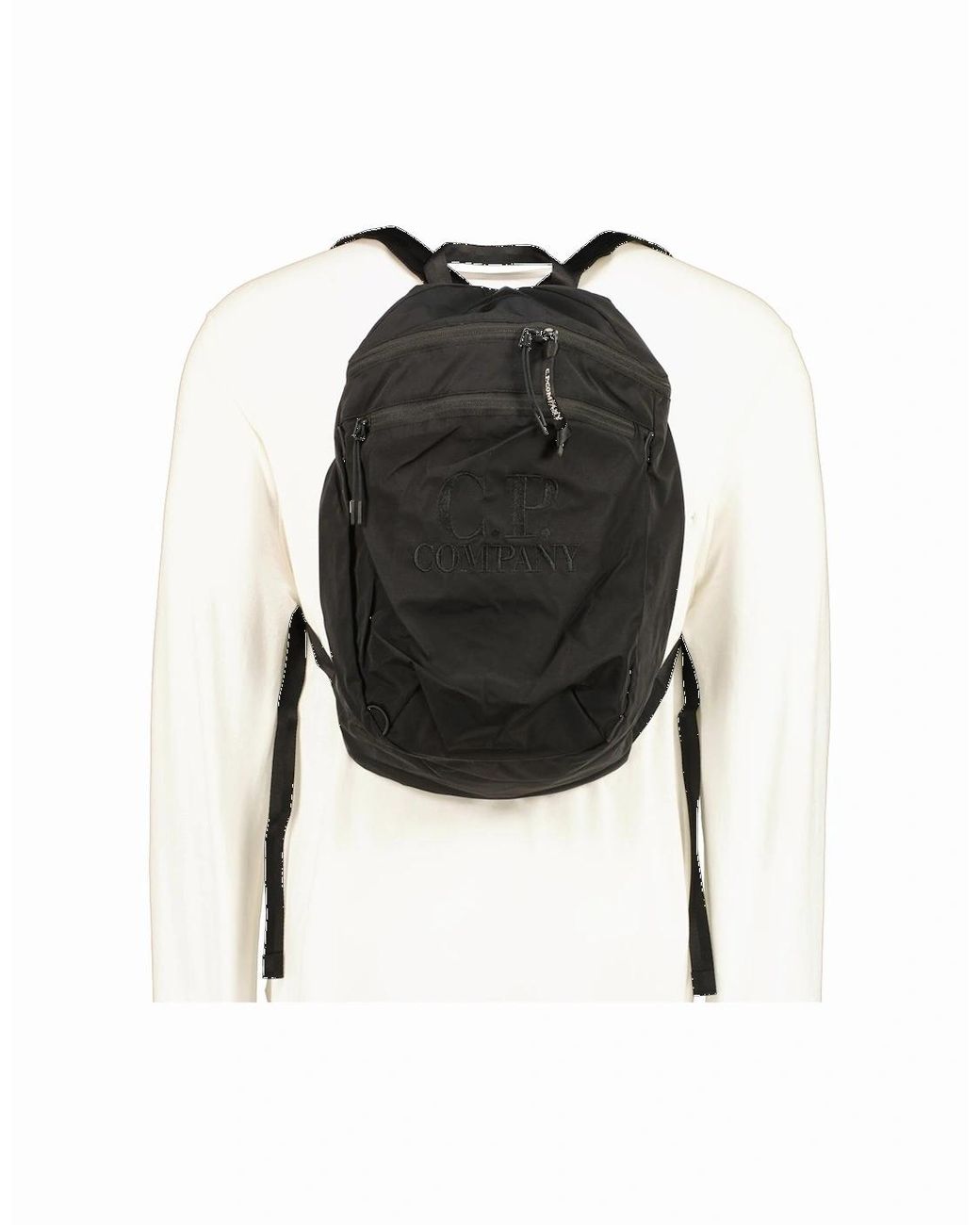C P Company Black Chrome-R Logo Backpack for men