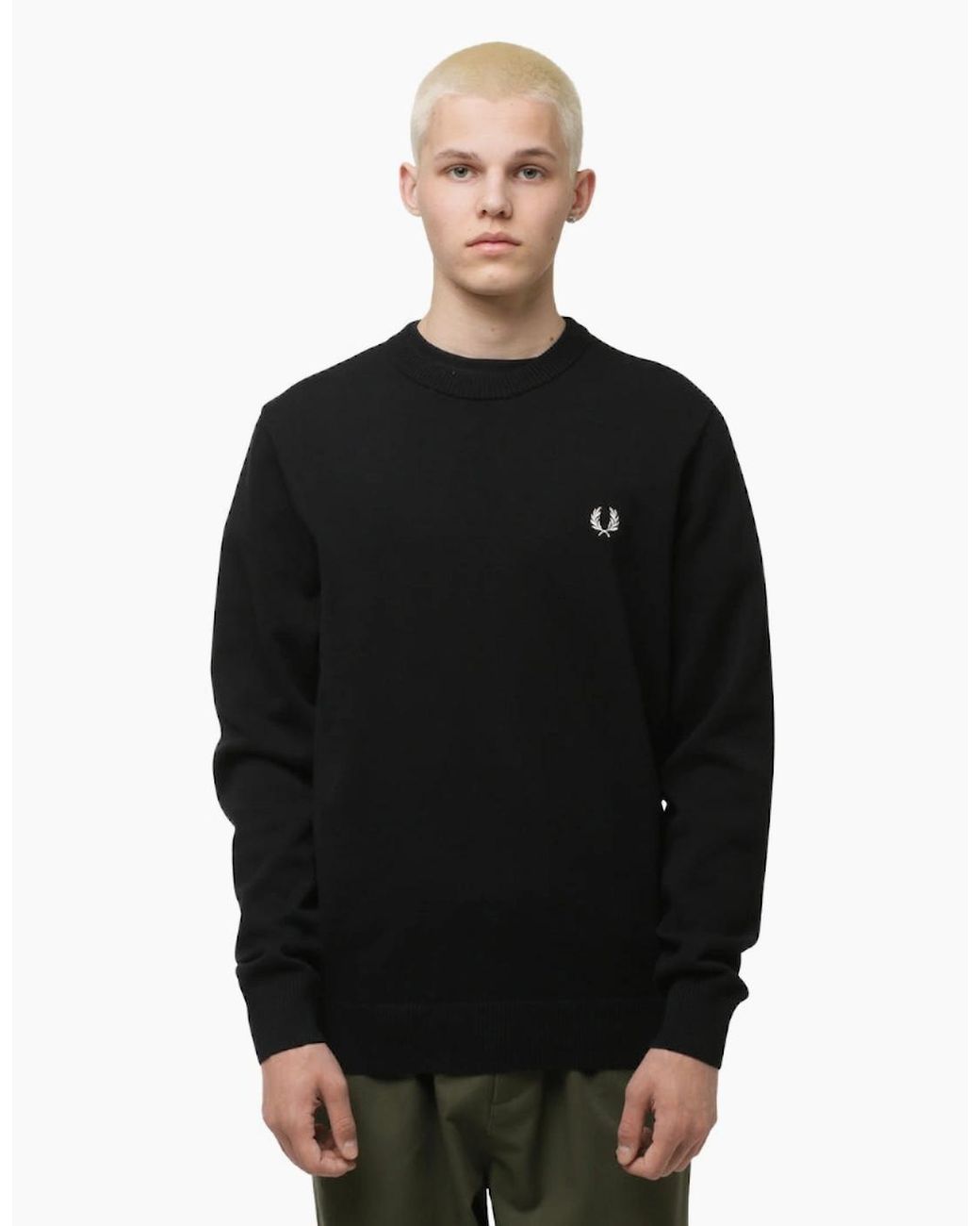 Fred Perry Black Graphic Laurel Wreath Jumper for men