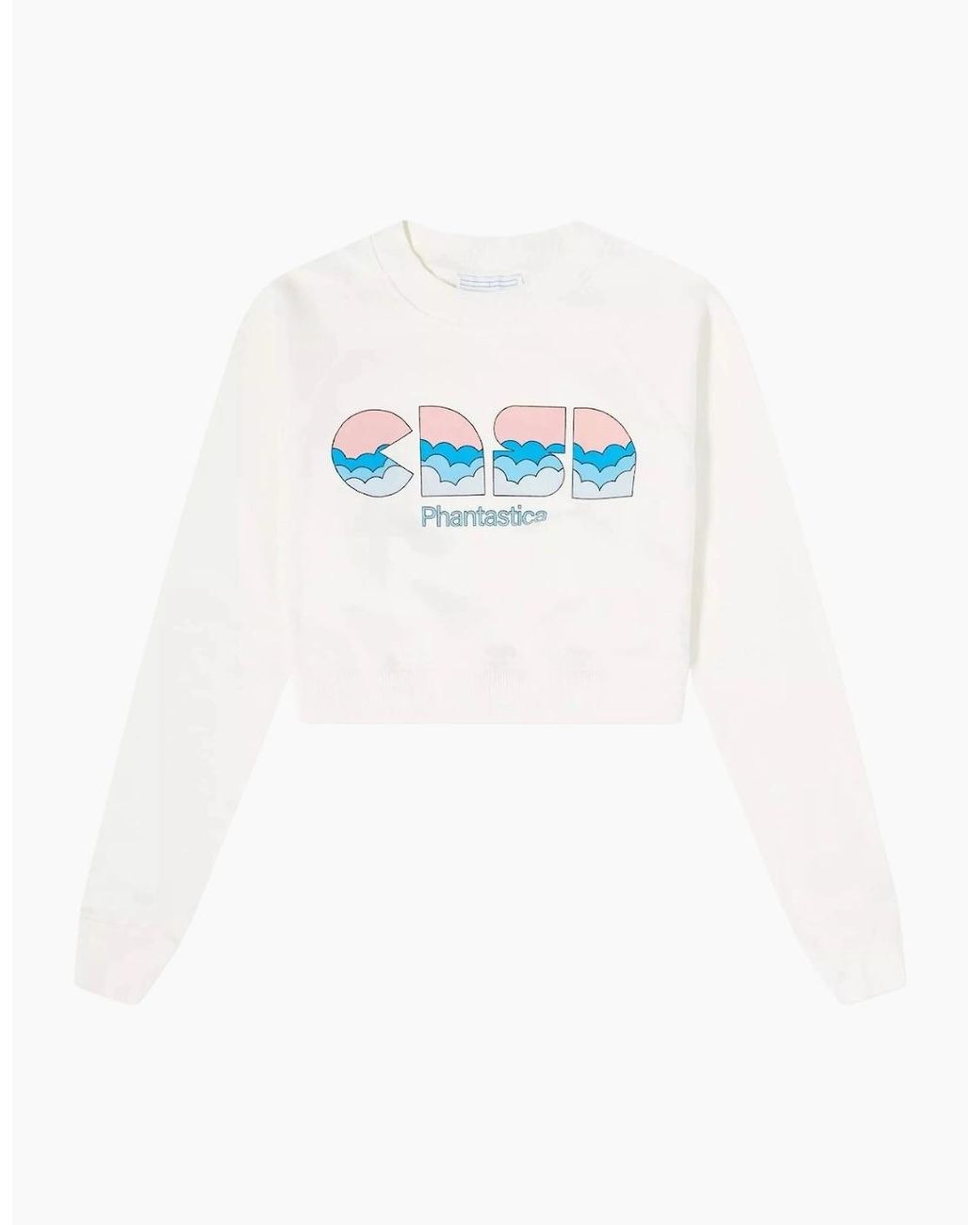 Casablanca White Casa Clouds Screen Printed Cropped Sweatshirt
