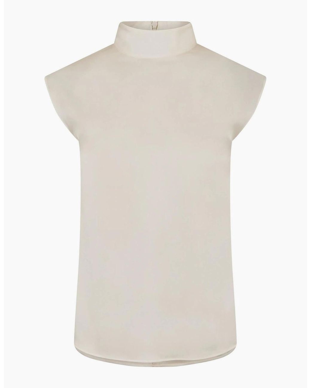 Boss White Mock Neck High Collar Sleeveless Shell Blouse