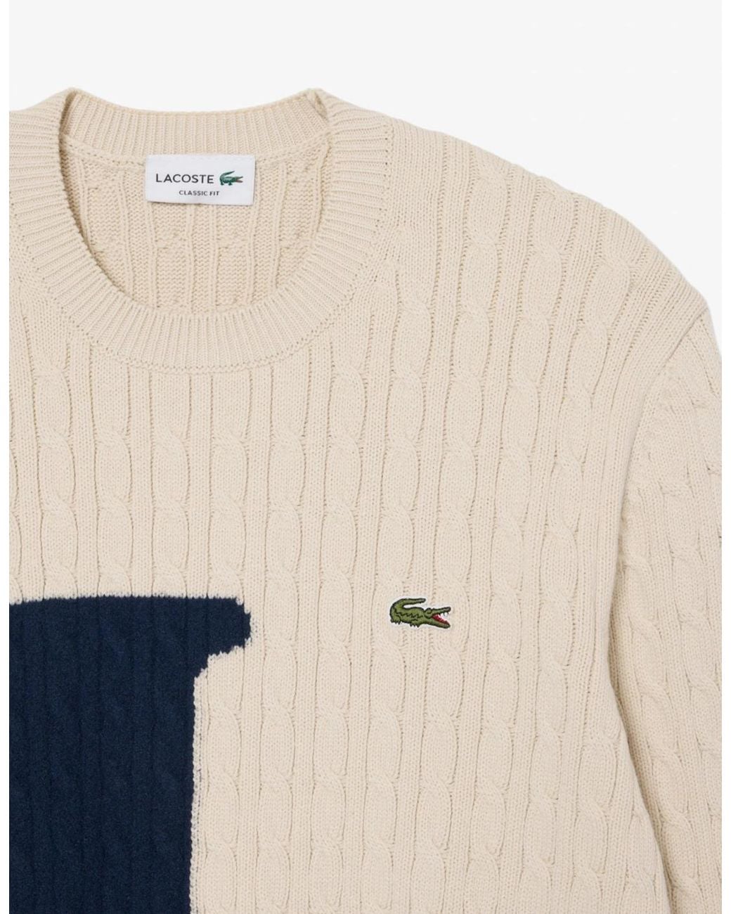 Lacoste White Intarsia Cable Knit Sweater for men