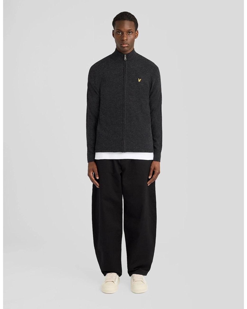 Lyle & Scott Black Lambswool Blend Zip Cardigan for men